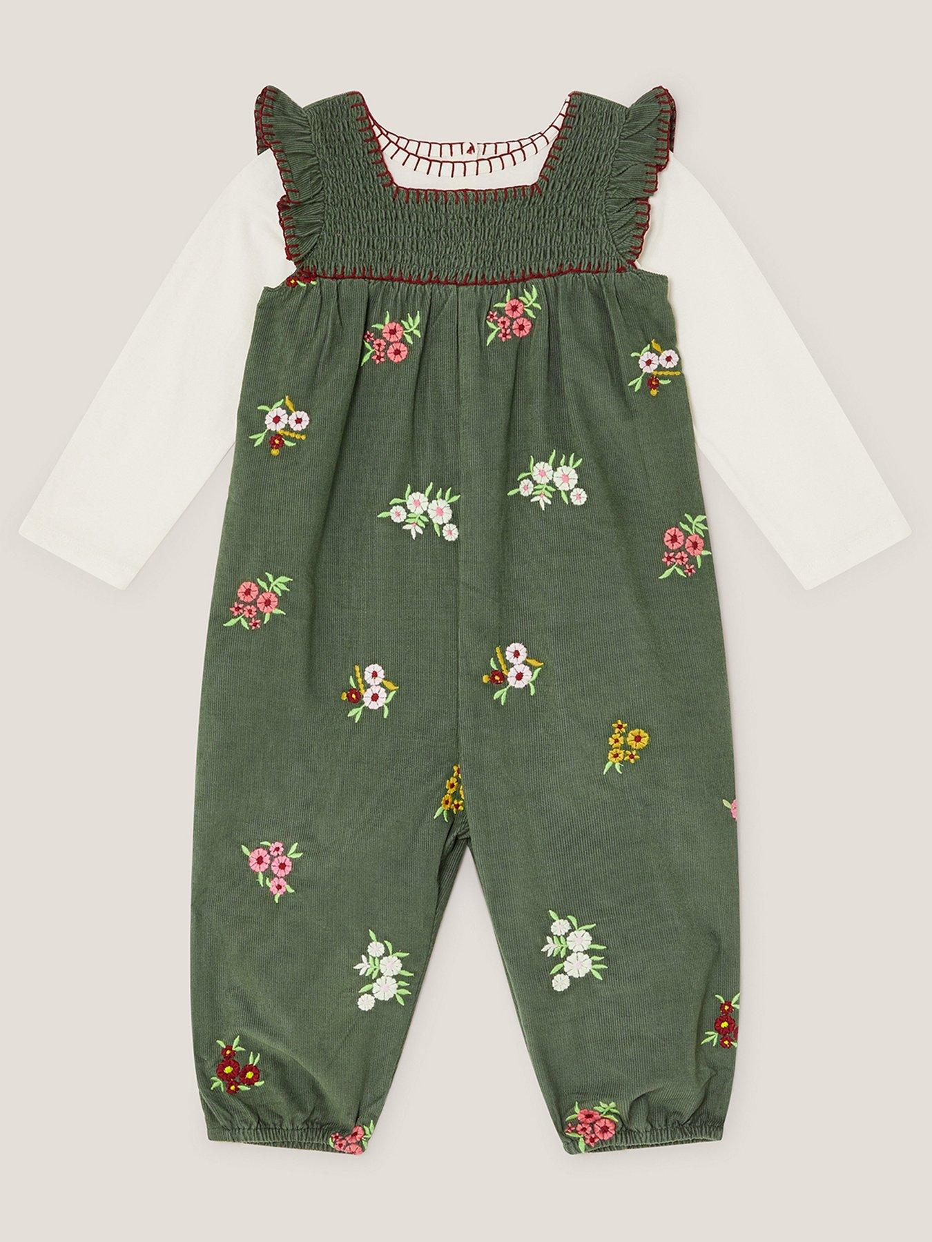 undefined Baby Girls Cord Dungaree And Tshirt Set - Green