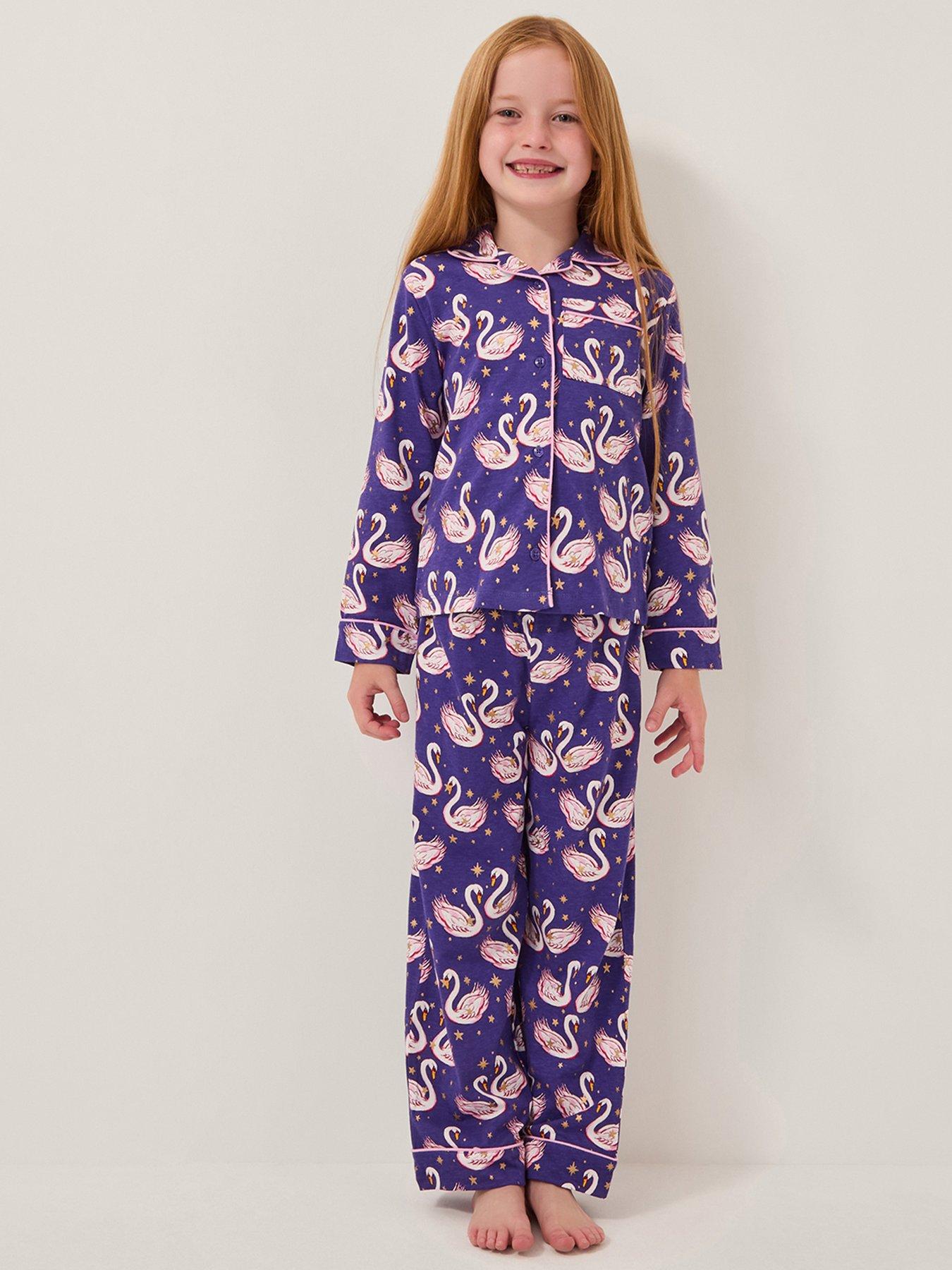 Monsoon Girls Jersey Swan Print Pyjamas - Navy