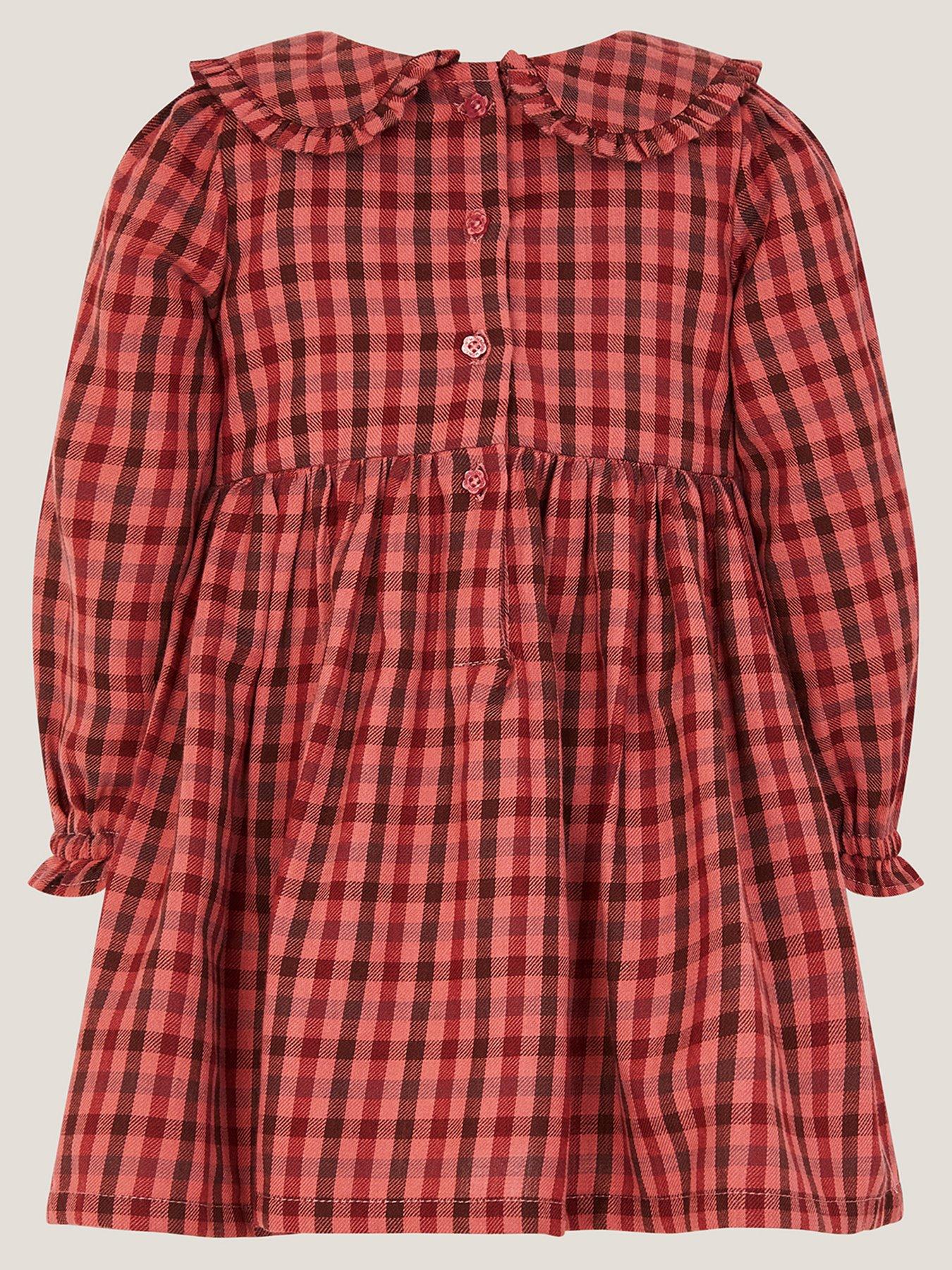 Image 2 of 3 of Monsoon Baby Girls Check Dress - Brown