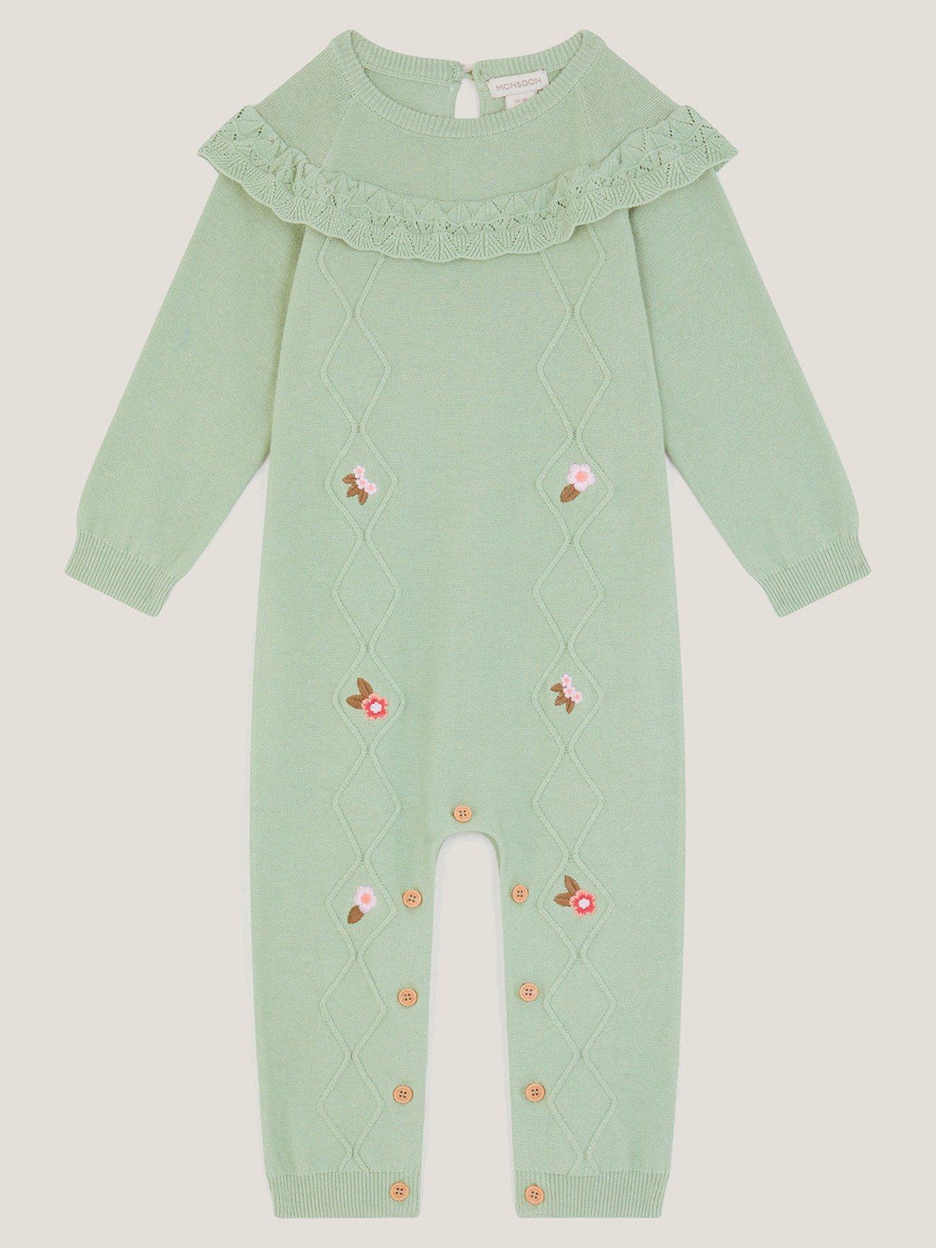 Monsoon Baby Girls Cable Knitted Romper - Green
