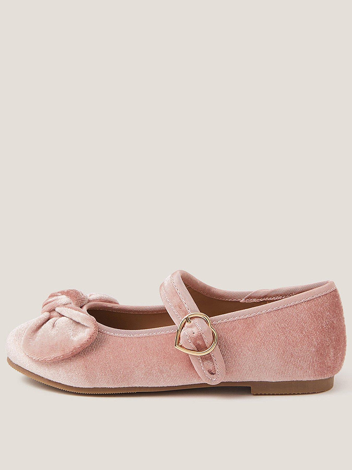 undefined Girls Velvet Bow Ballerina Shoes - Pink
