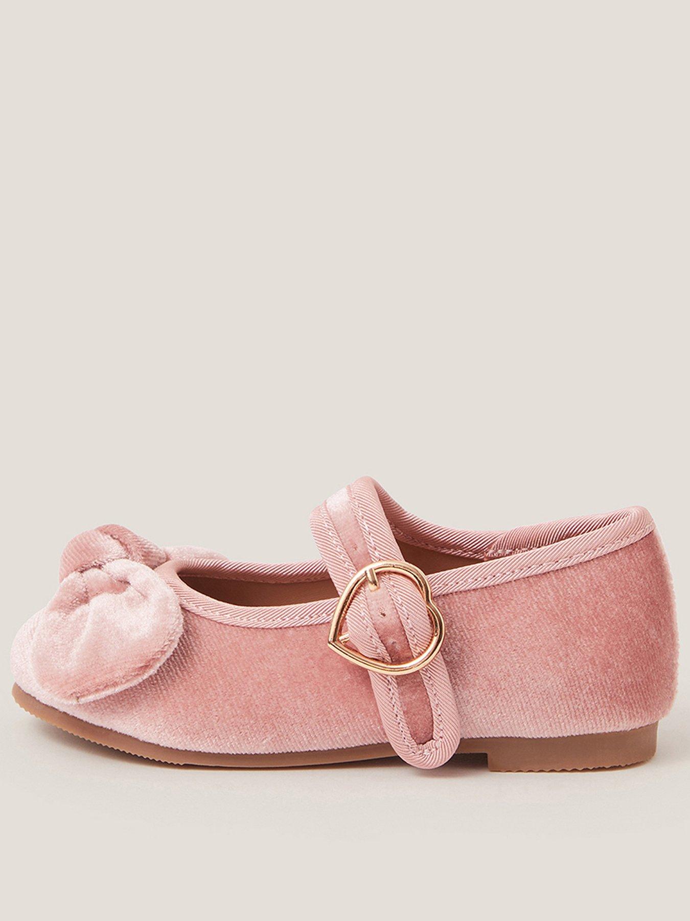 Monsoon Toddler Girls Velvet Bow Ballerina Shoes - Pink