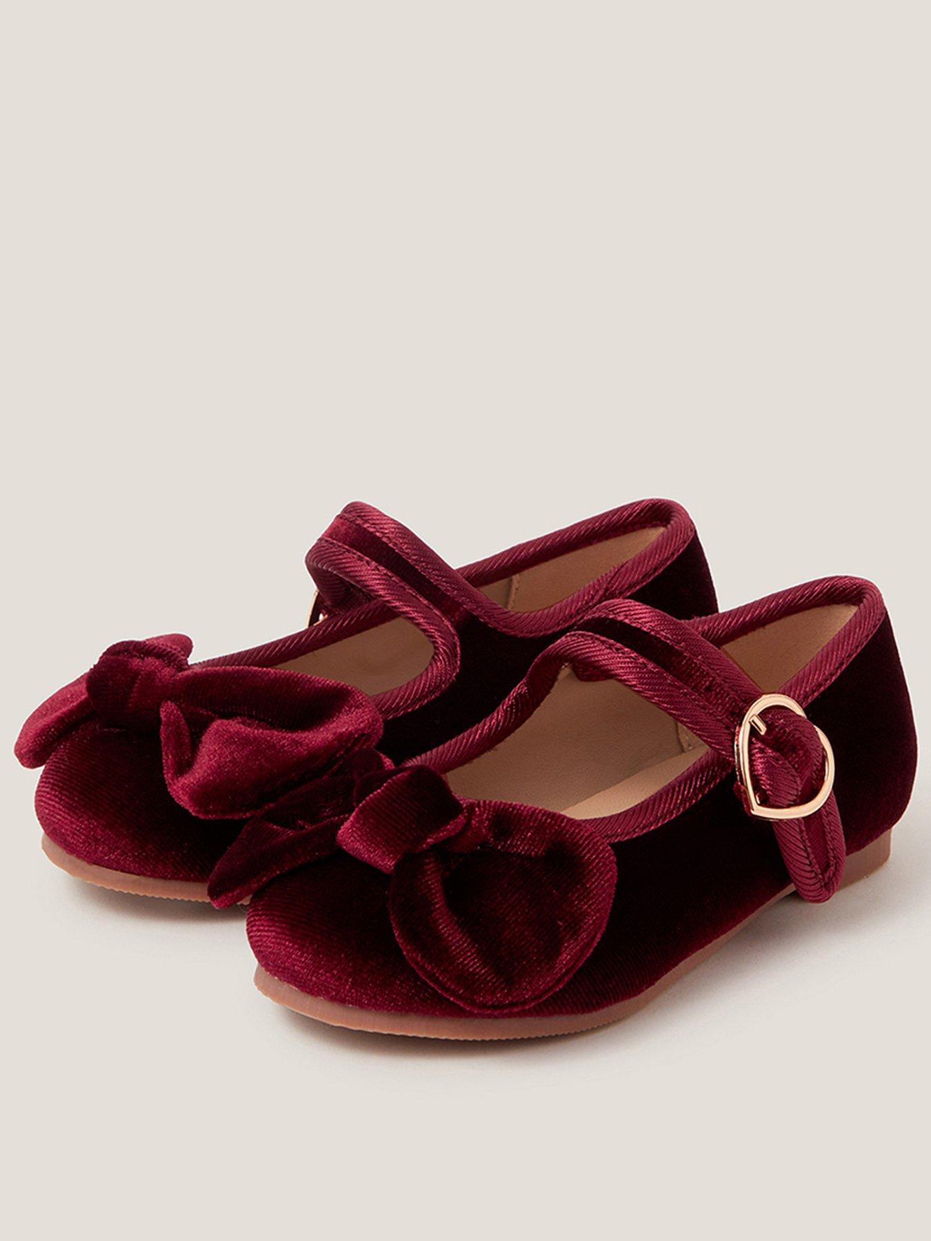 Monsoon Toddler Girls Velvet Bow Ballerina Shoes - Dark Red