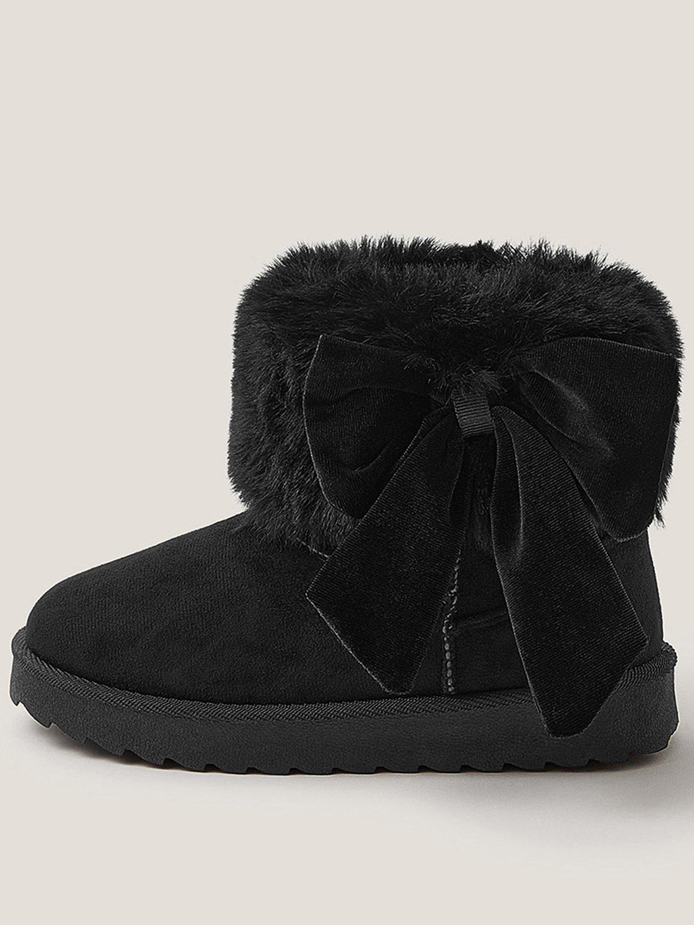 undefined Girls Bow Fluffy Boots - Black