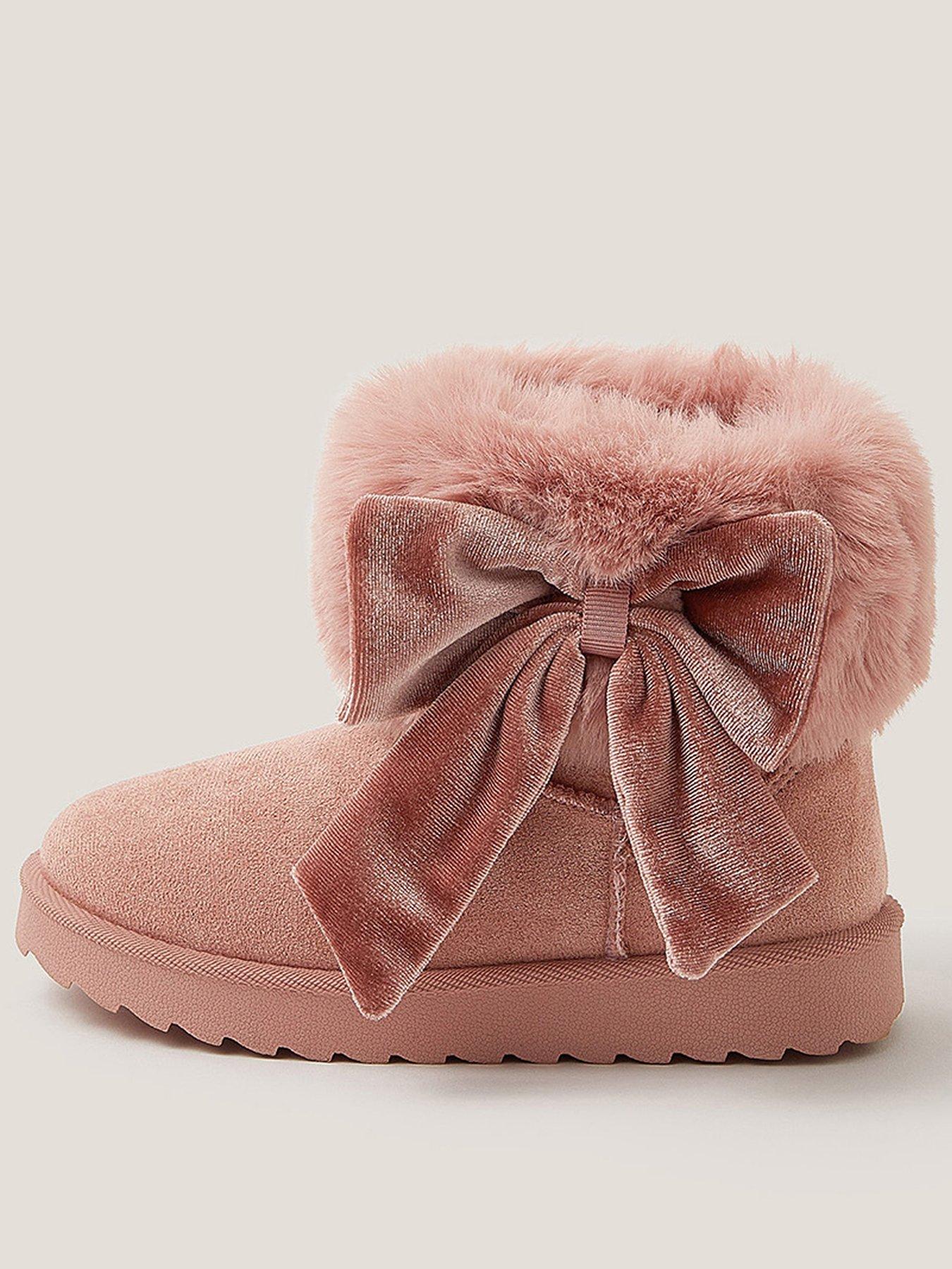 undefined Girls Bow Fluffy Boots - Pink