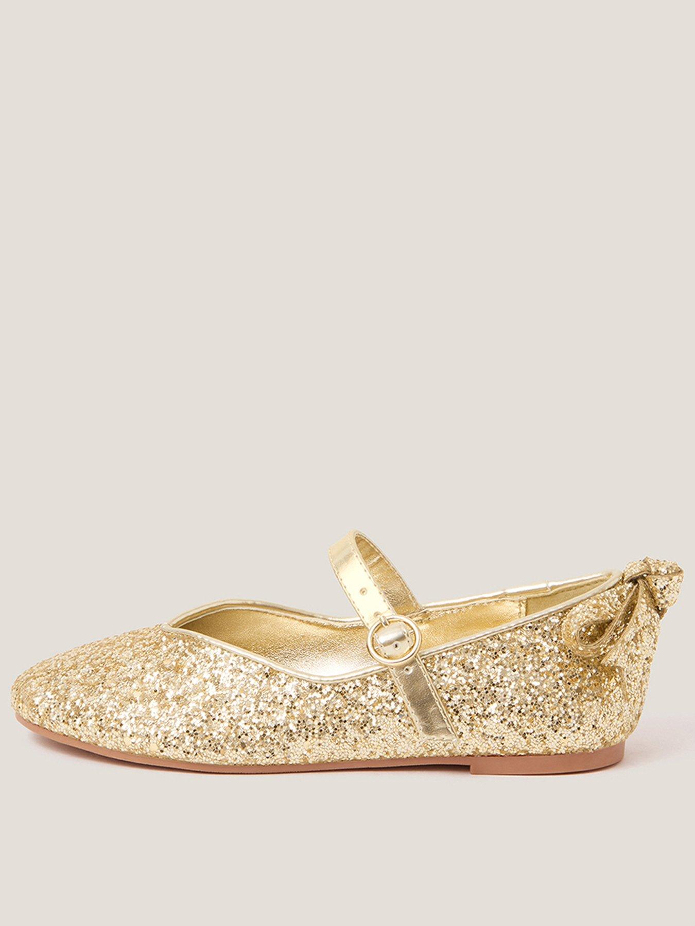 undefined Girls Sparkle Bow Ballerina Shoes - Gold