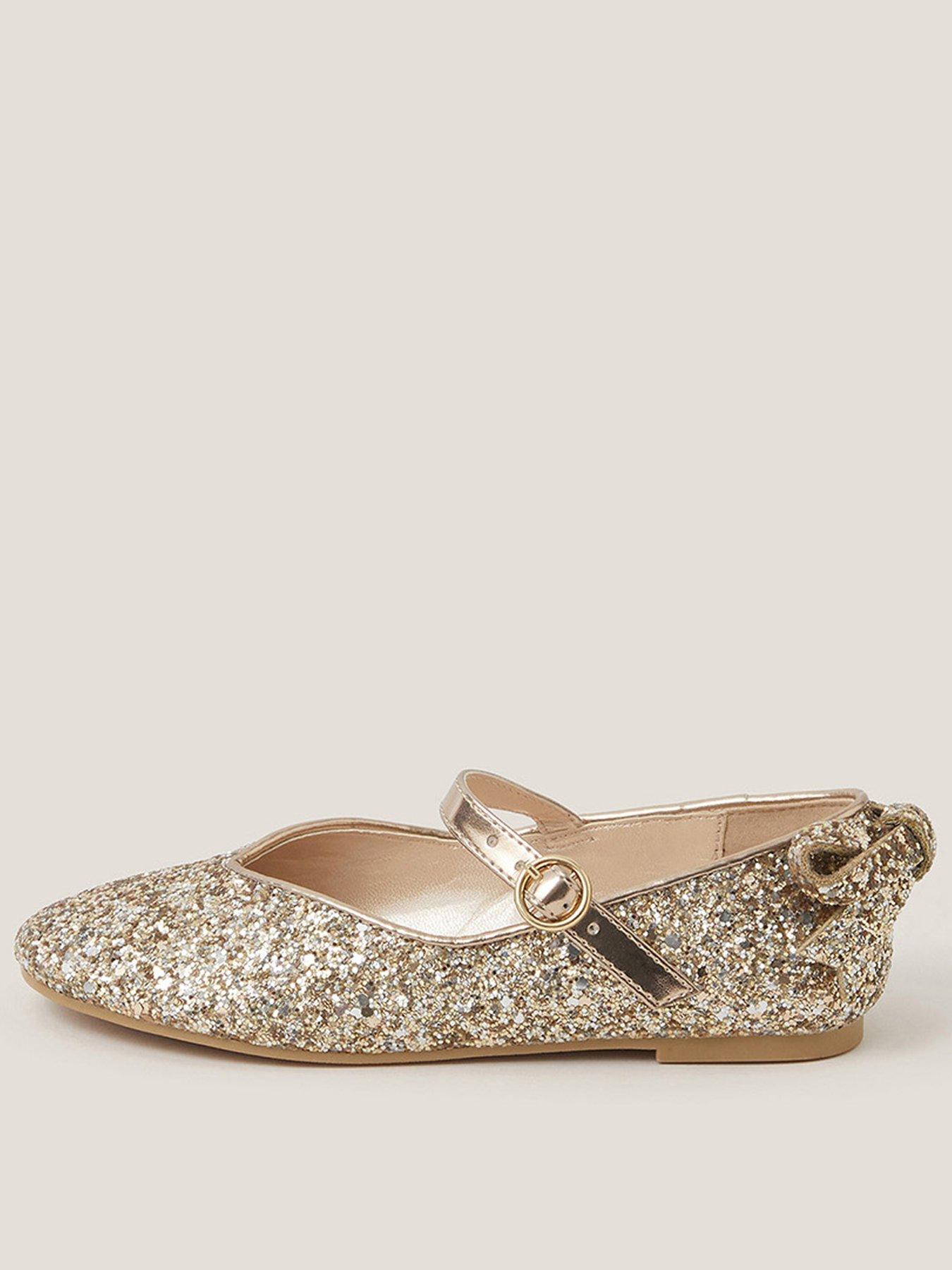 undefined Girls Sparkle Bow Ballerina Shoes - Gold