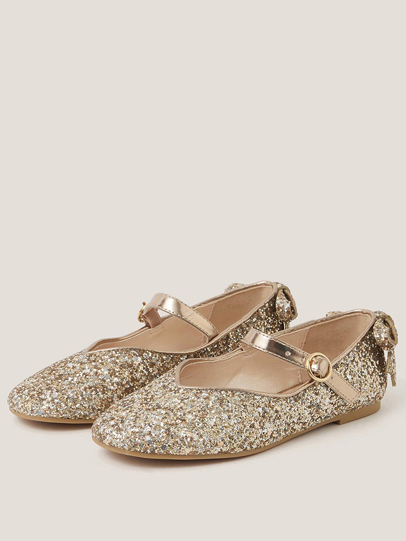 Schuh Girls Gold Ballerina Shoes Monsoon Girls Sparkle Bow
