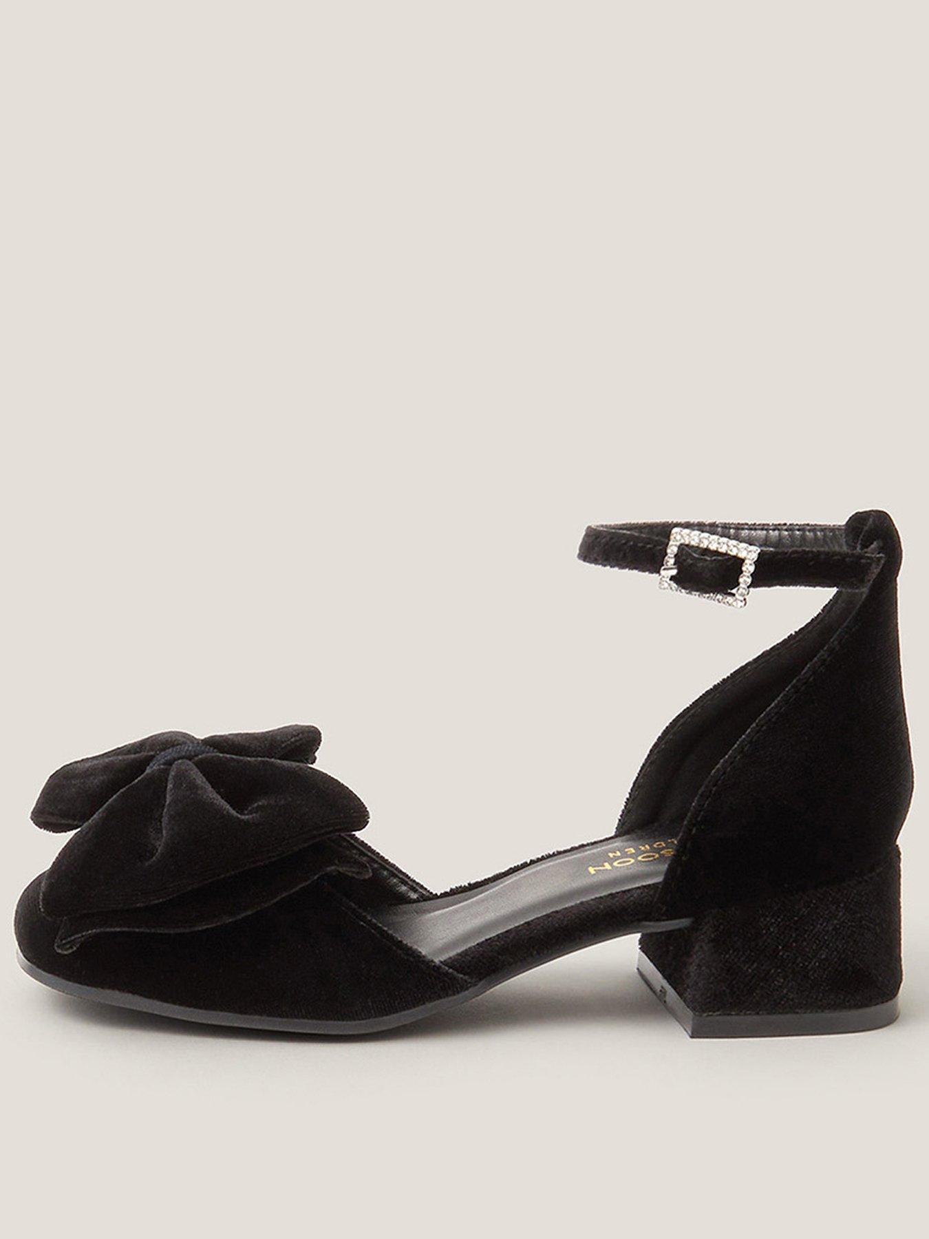 undefined Girls Velvet Bow Heeled Shoes - Black