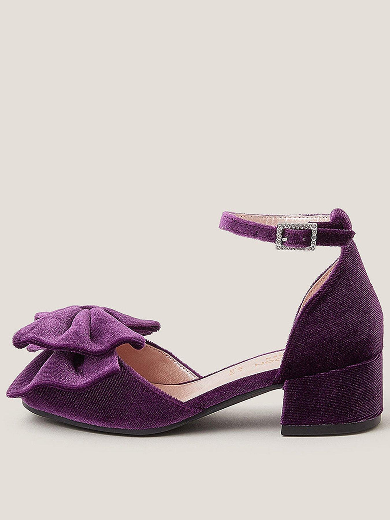 undefined Girls Velvet Bow Heel Shoes - Purple
