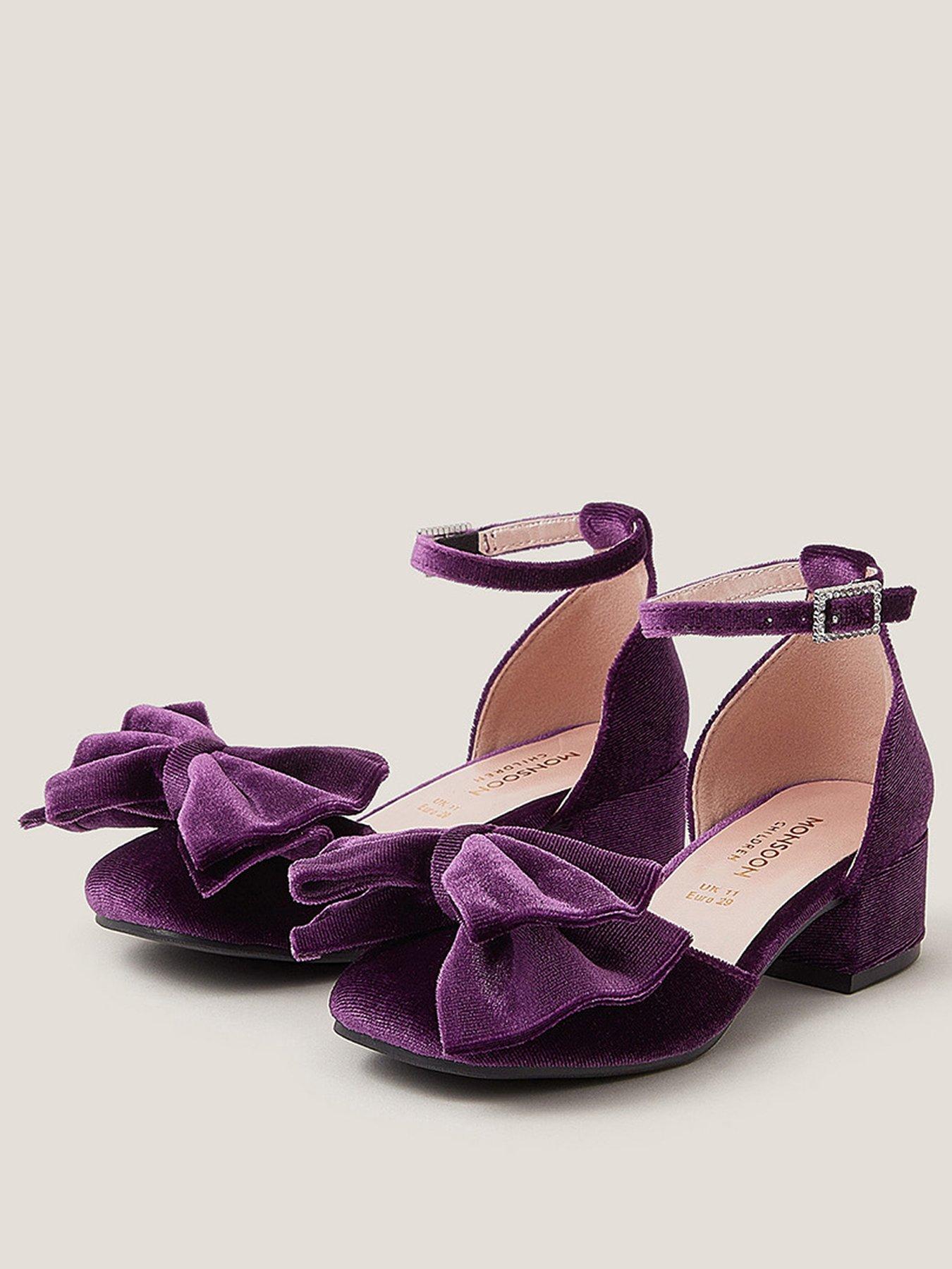 Monsoon Girls Velvet Bow Heel Shoes Purple Very