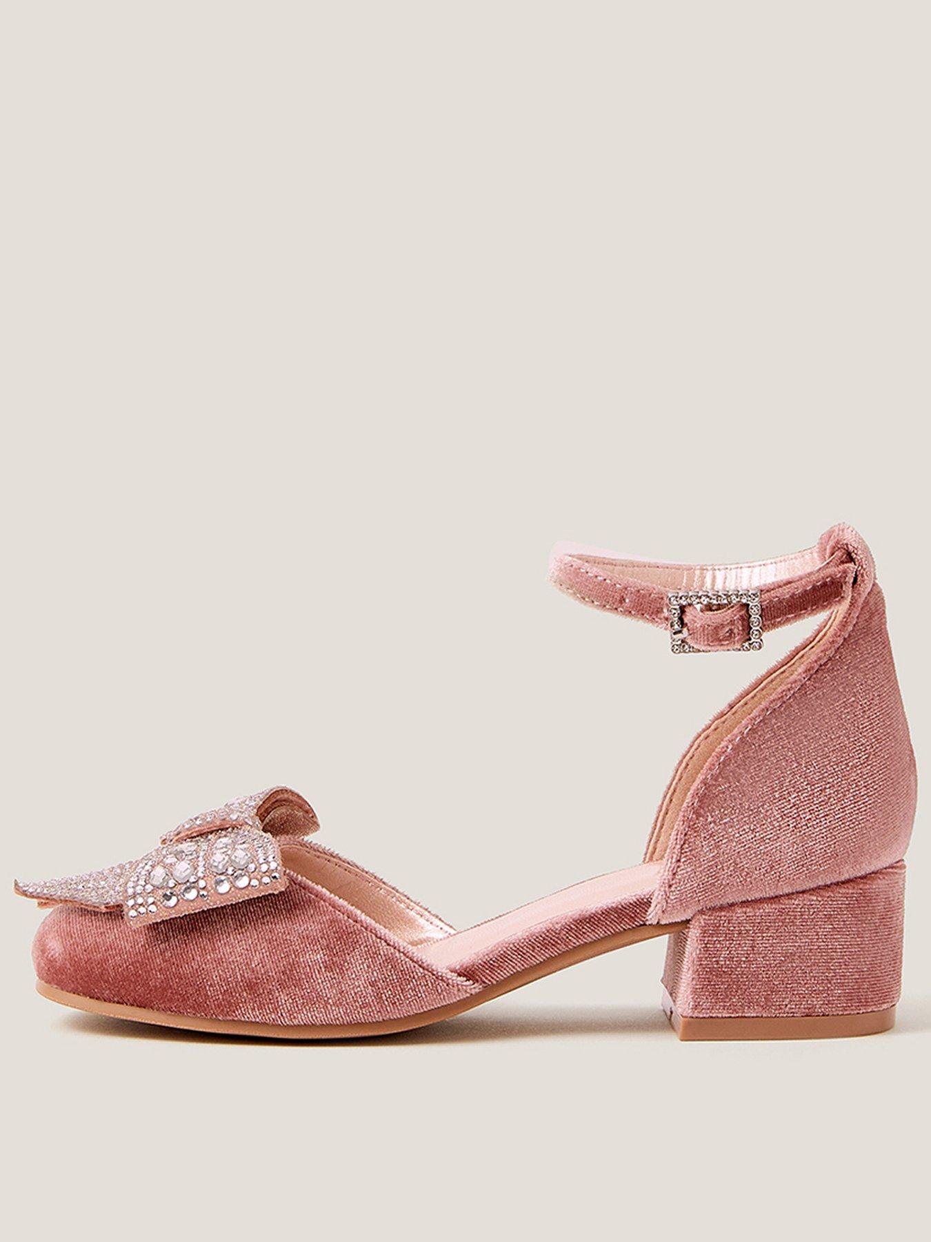 undefined Girls Velvet Heeled Shoes - Pink