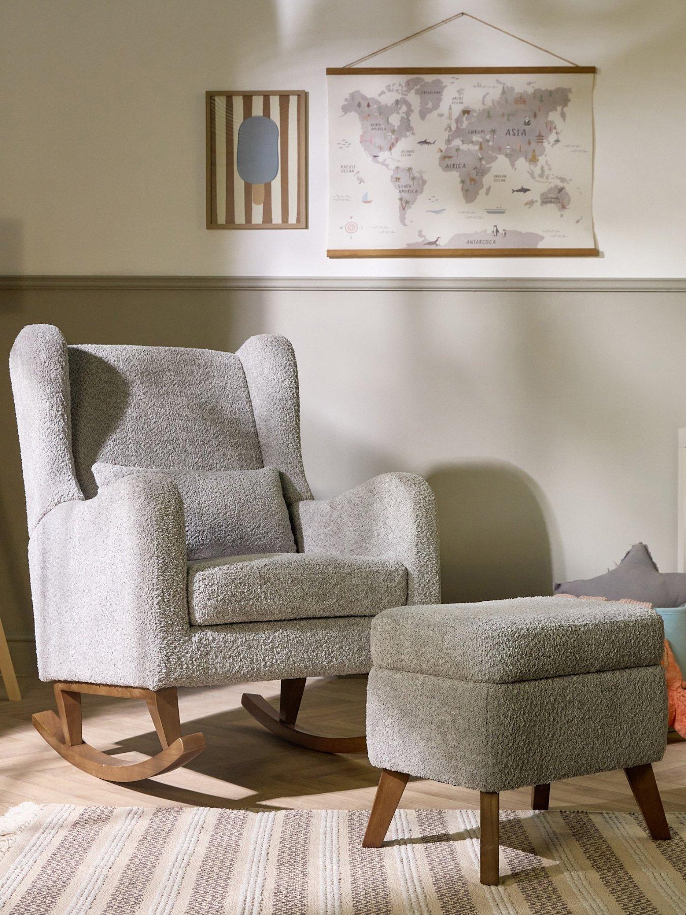 Tutti Bambini Harper Wingback Rocking Chair & Foot Stool - Teddy Cloud Grey