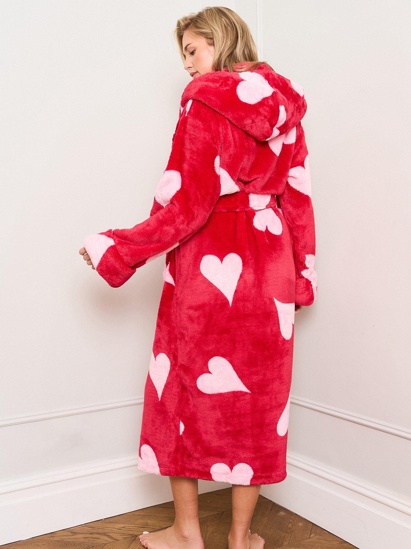 pink red dressing gown Derek Rose Women's Dressing Gown Paris Cotton Jacquard Red Rose
