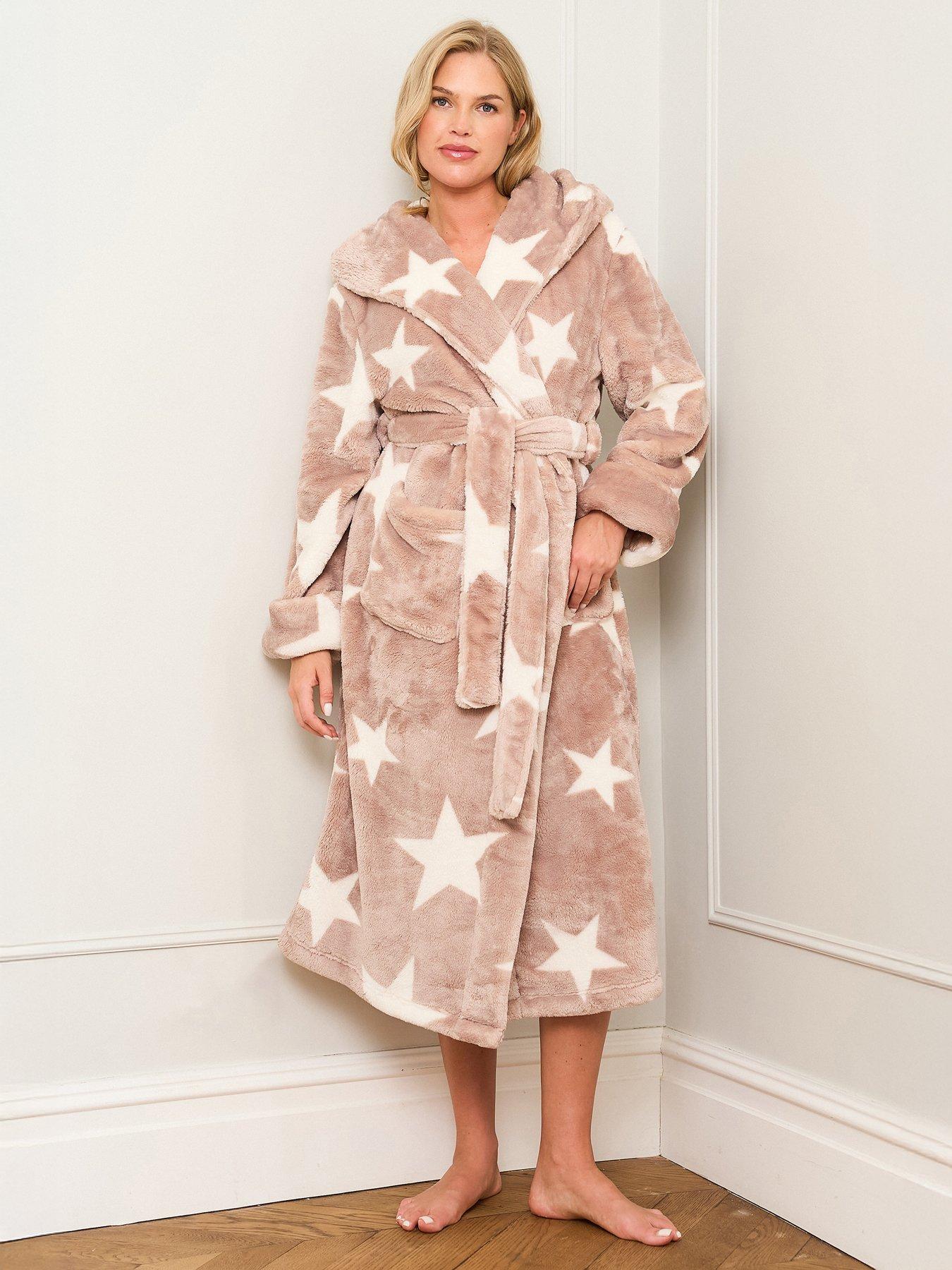 Jim Jam The Label Mocha Star Print Dressing Gown - Mocha/white