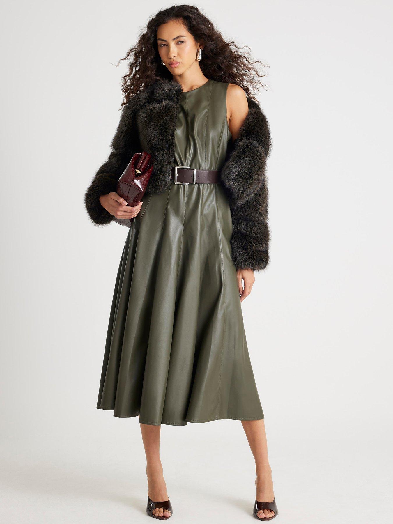River Island Faux Leather Midi Dress Khaki Very