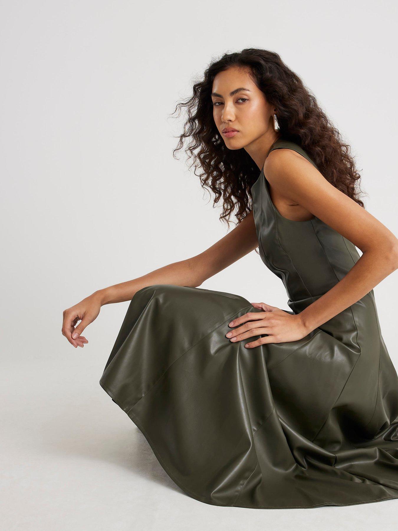 River Island Faux Leather Midi Dress - Khaki | Very