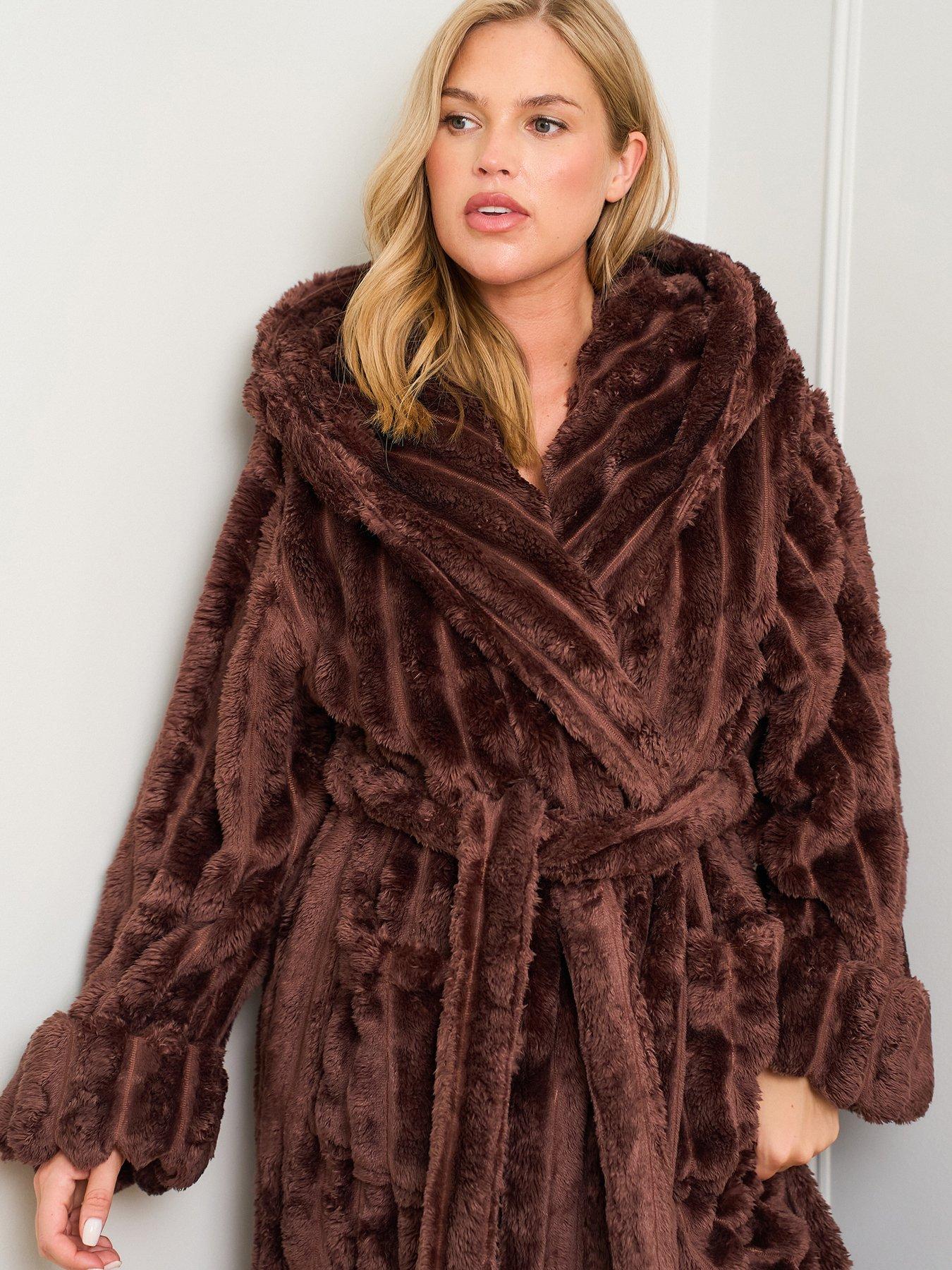 Jim Jam The Label Chocolate Ribbed Dressing Gown - Chocolate | Very