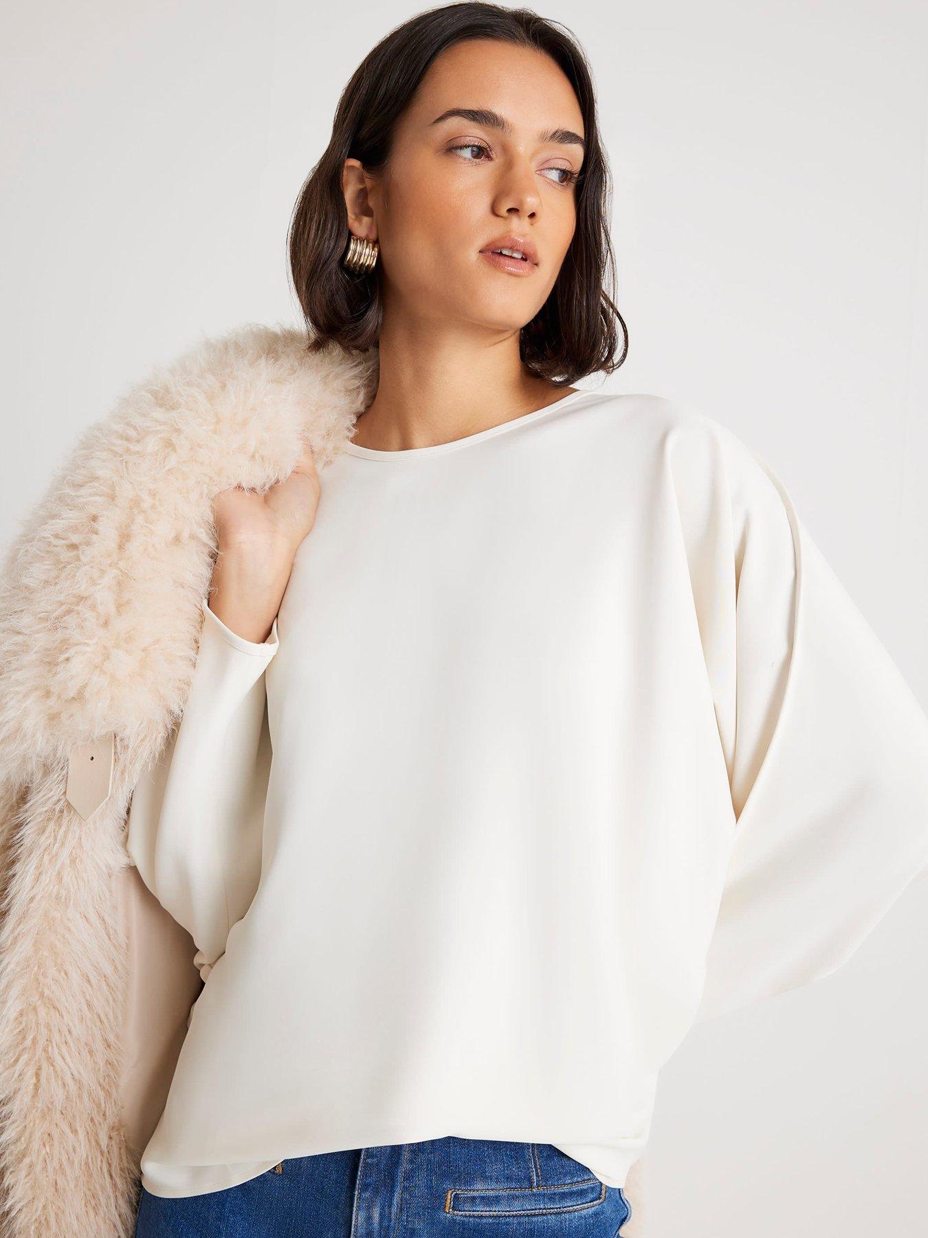 River Island Long Sleeve Batwing T-Shirt - Cream