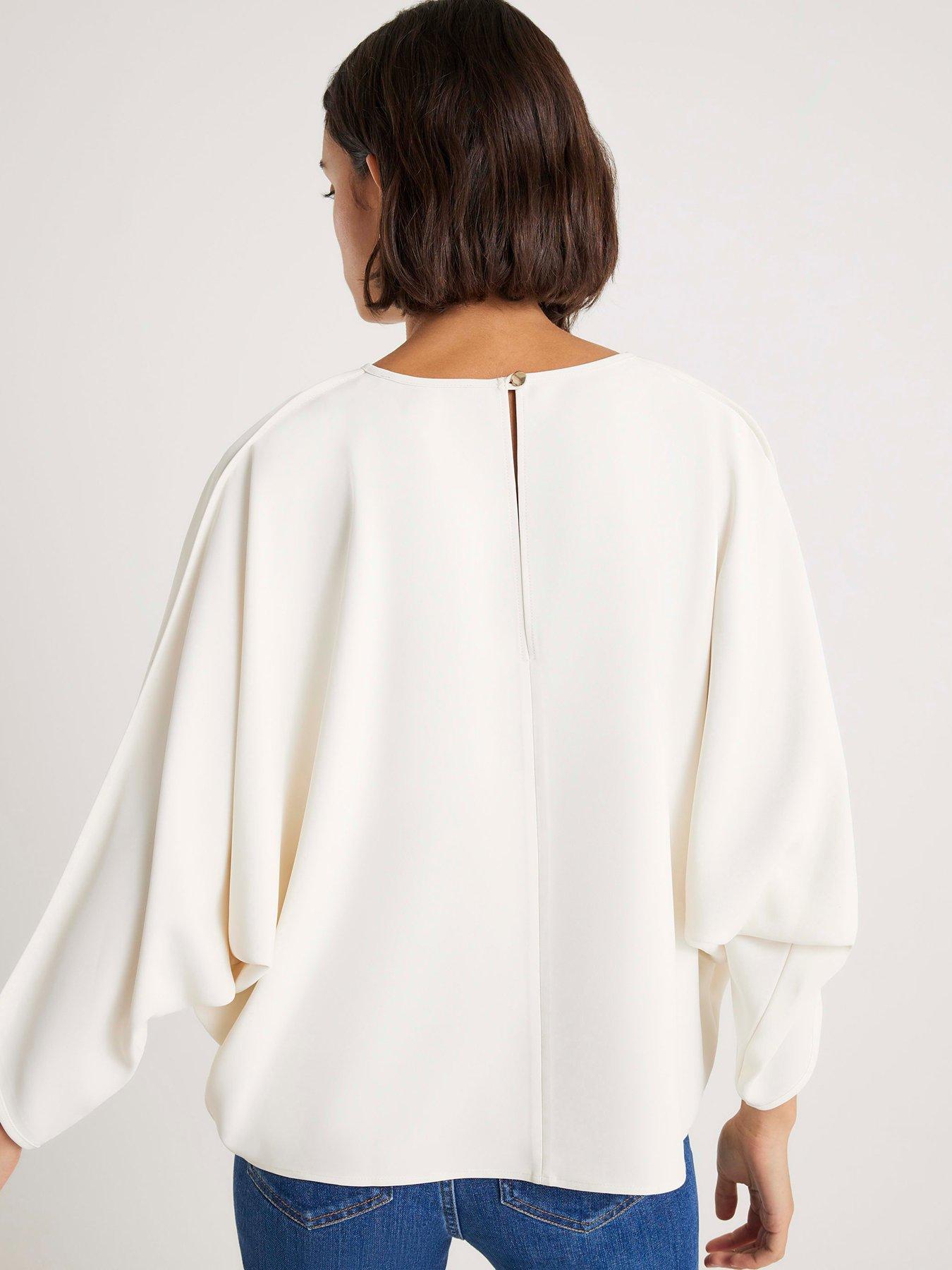 Image 2 of 4 of River Island Long Sleeve Batwing T-Shirt - Cream