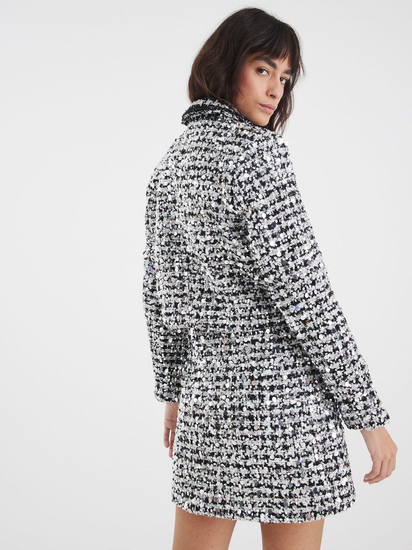 Image 2 of 4 of River Island Tailored Sparkle Boucle Jacket - Black