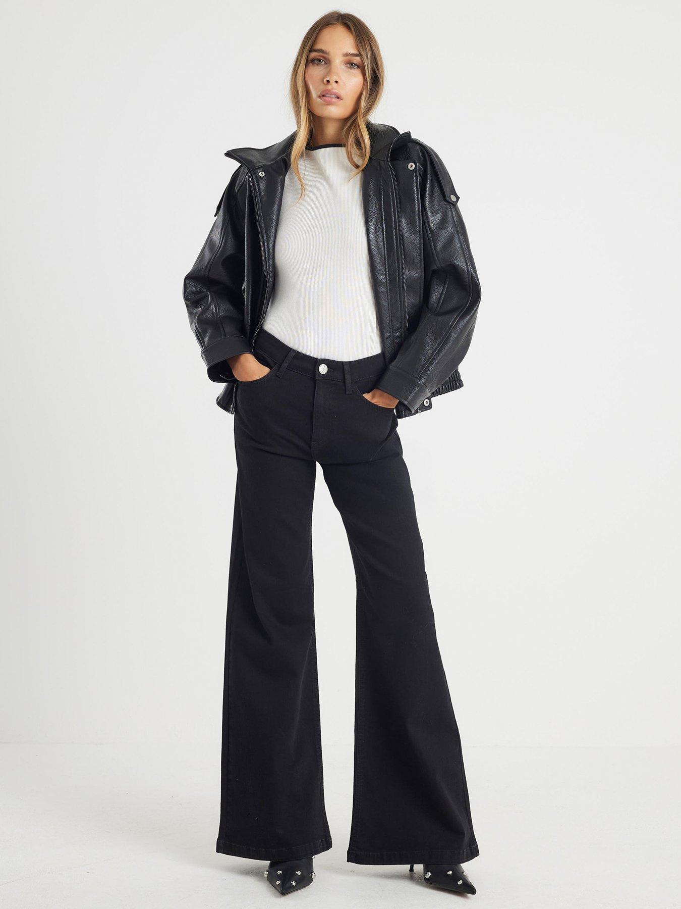 Image 1 of 4 of River Island Palazzo Beetle Jeans - Black
