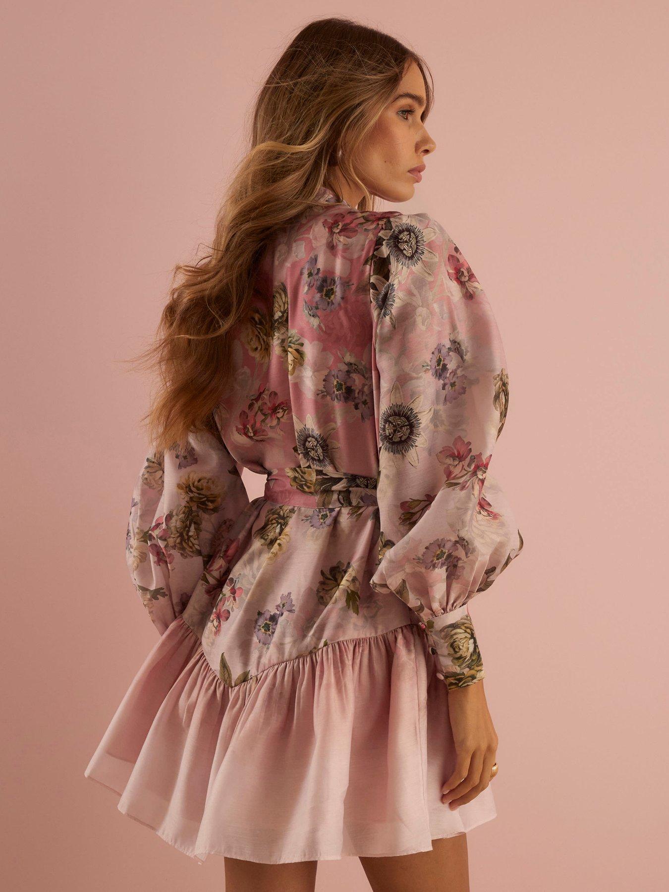 River Island 3D Floral Belted Dress - Pink | Very
