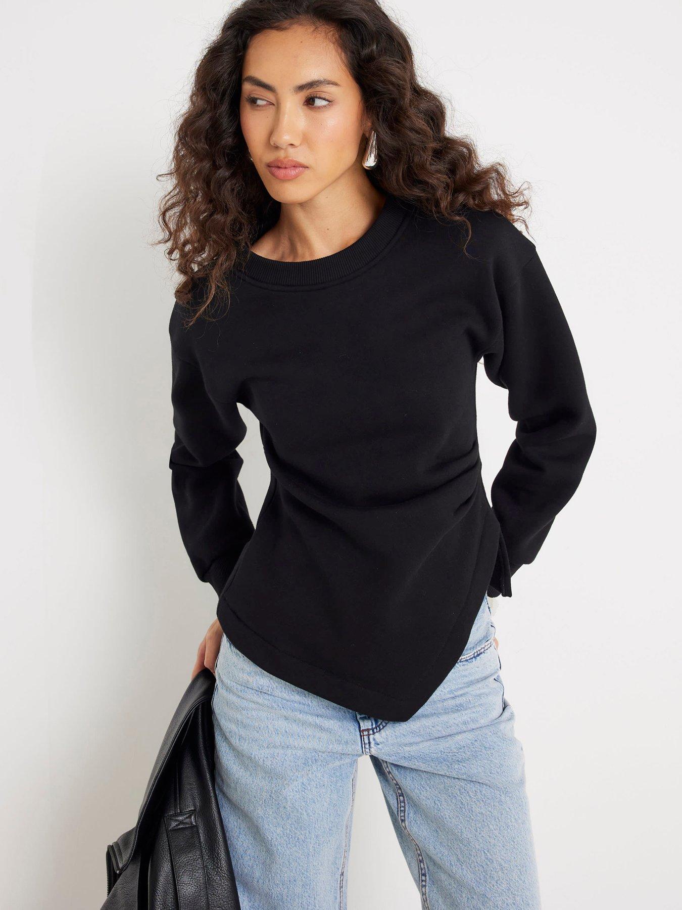 River Island Long Sleeve Drape Waisted Sweat - Black