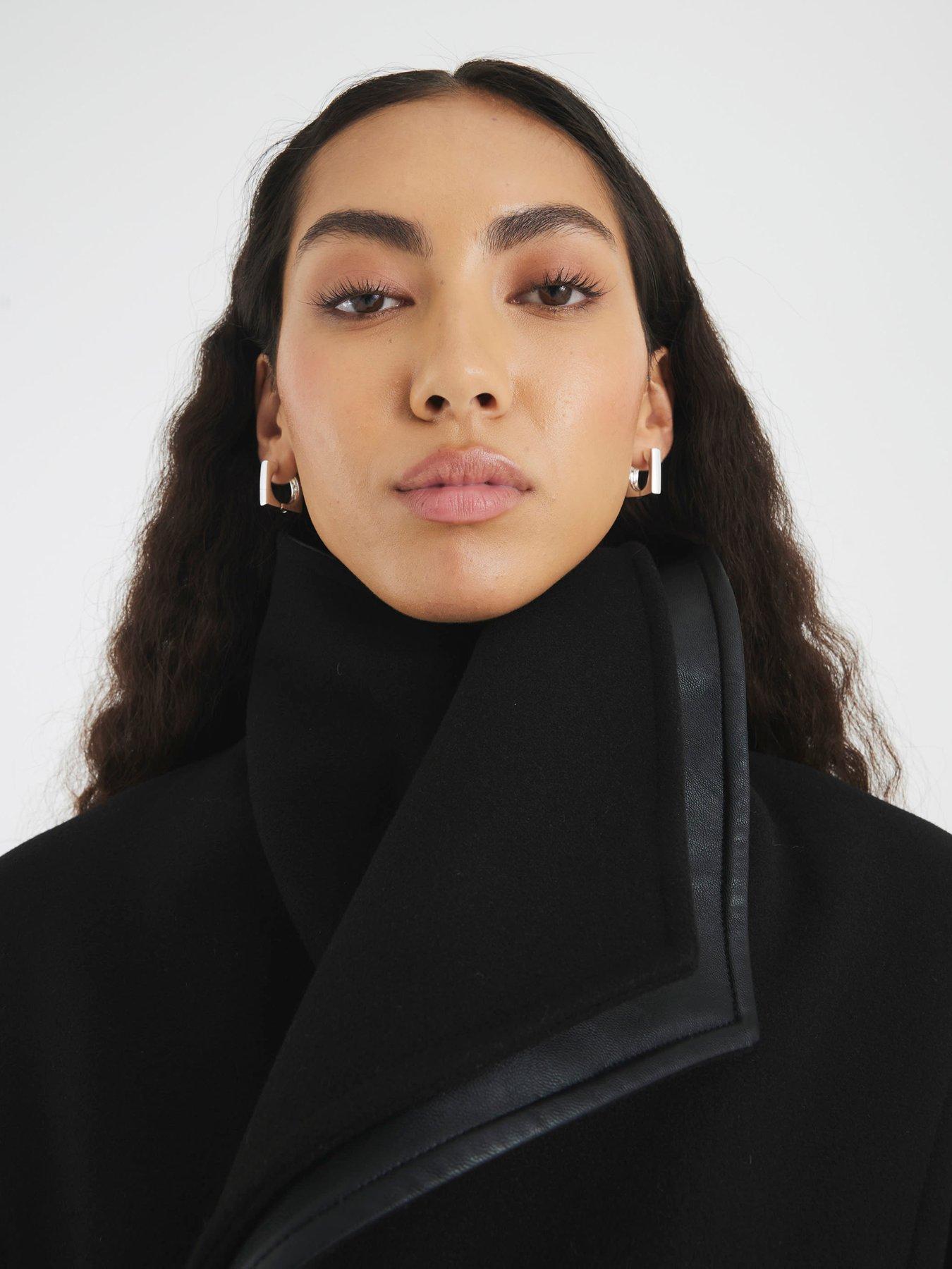 River Island Pu Trim Wrap Coat - Black | Very