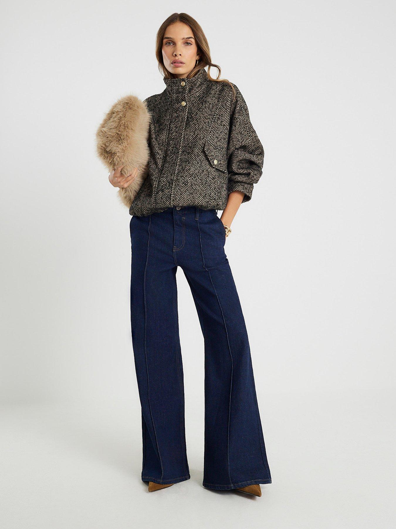 Image 1 of 4 of River Island Pin Seam Palazzo Jeans - Blue