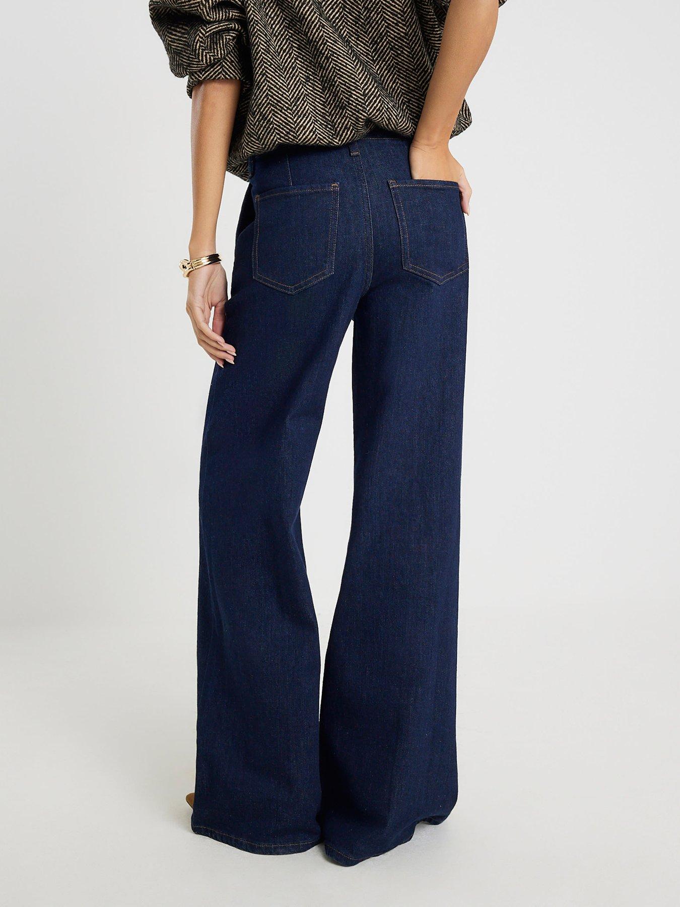 Image 2 of 4 of River Island Pin Seam Palazzo Jeans - Blue