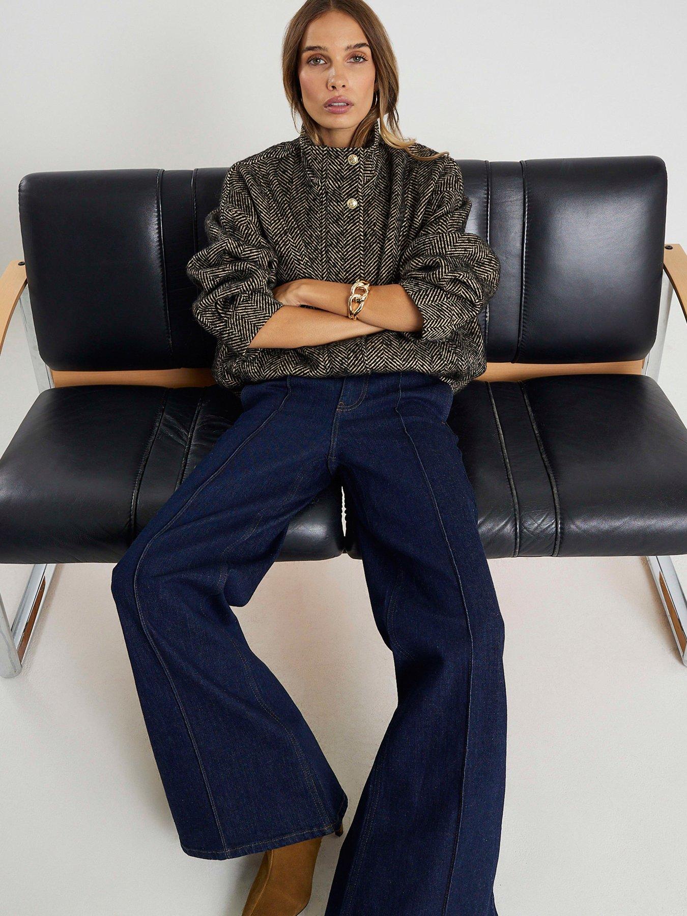 Image 3 of 4 of River Island Pin Seam Palazzo Jeans - Blue