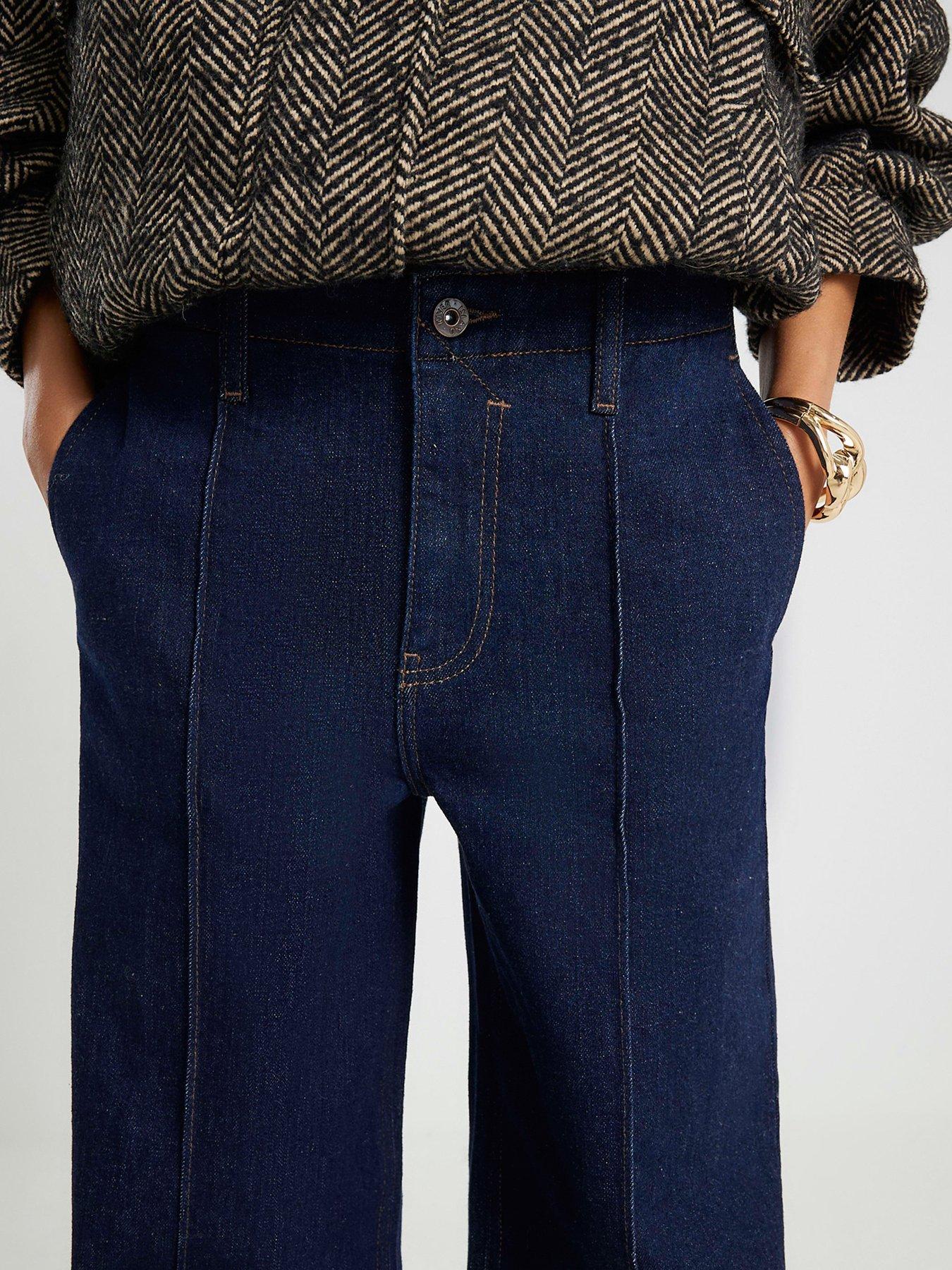 Image 4 of 4 of River Island Pin Seam Palazzo Jeans - Blue