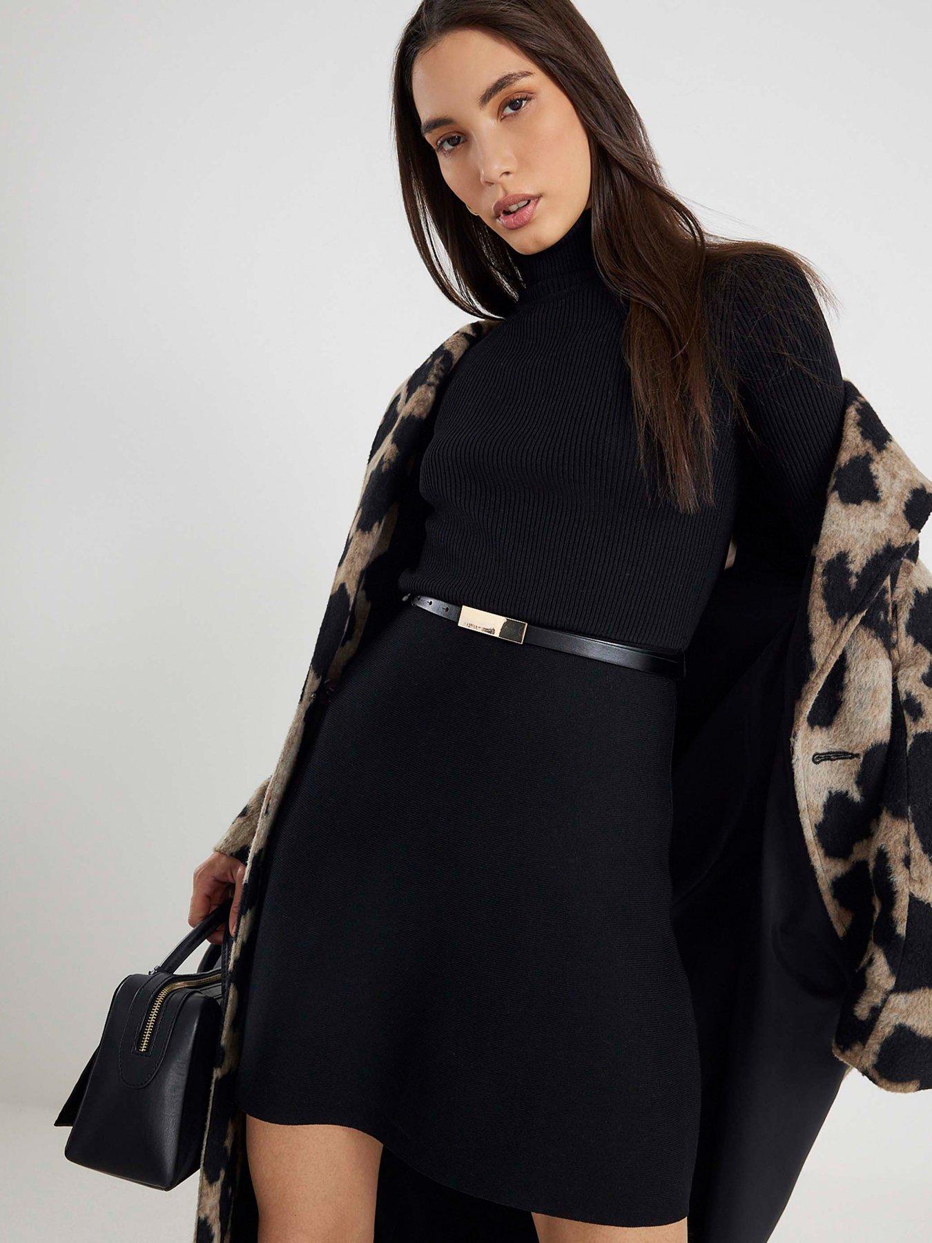 Image 3 of 3 of River Island Flippy Crew Belted Mini Dress - Black