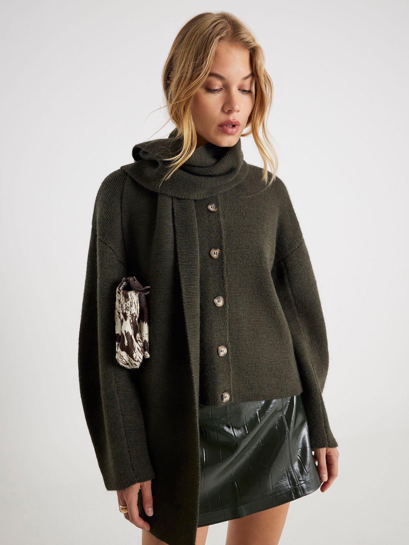Image 1 of 4 of River Island Wrap Scarf Cardigan - Green