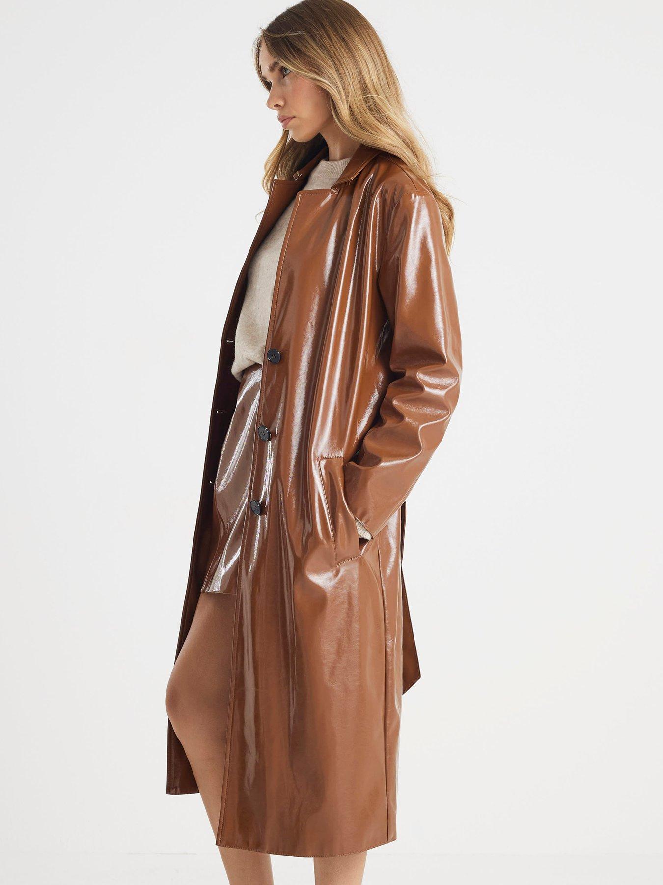 River Island Vinyl Pu Belted Trench - Brown