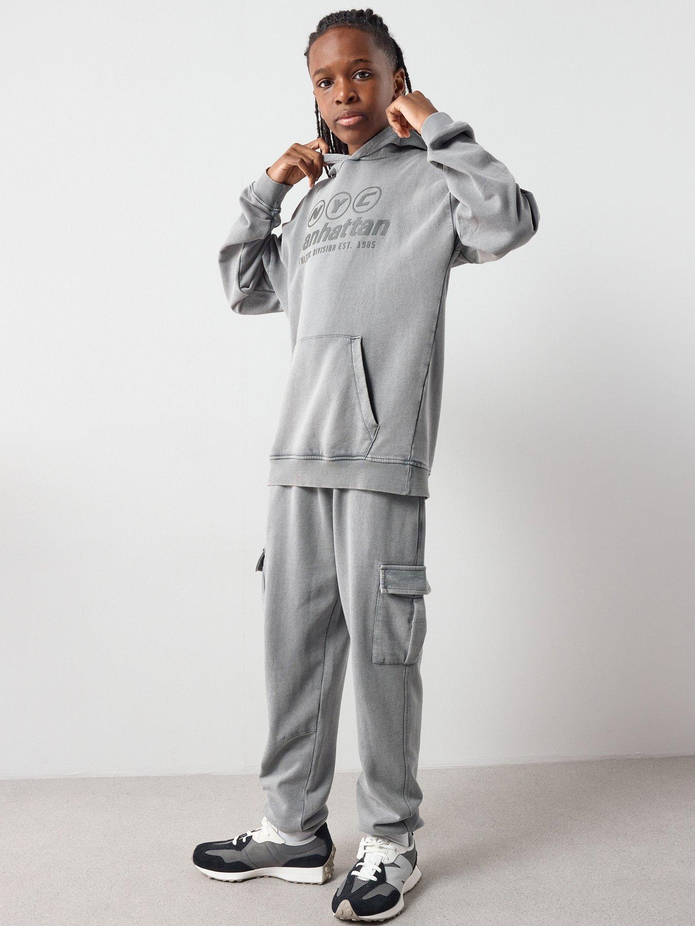 The Very Collection Boys Washed Sweatshirt And Cargo Joggers Outfit Set - Grey