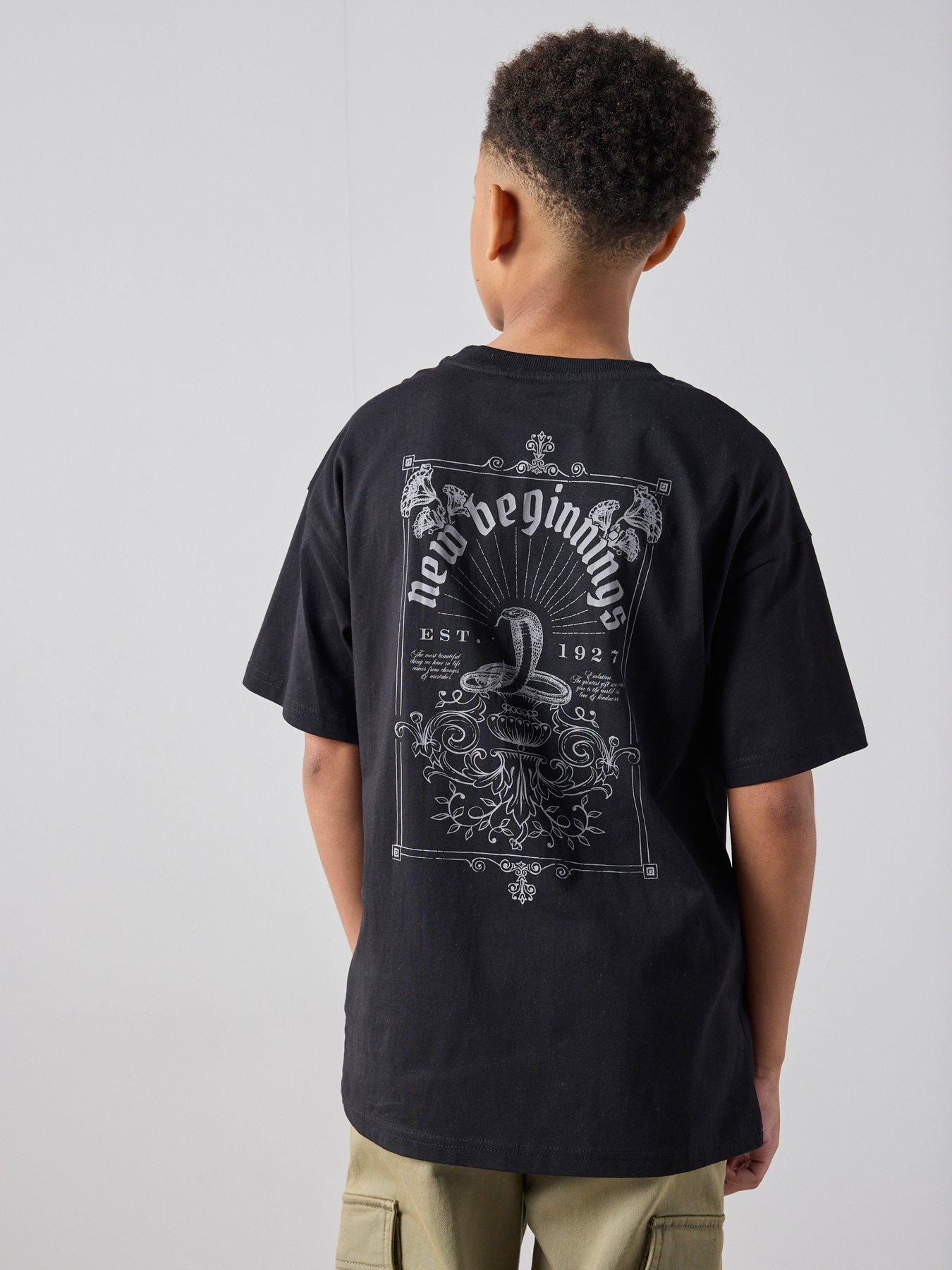 The Very Collection Boys Back Graphic New Beginnings T-Shirt - Black