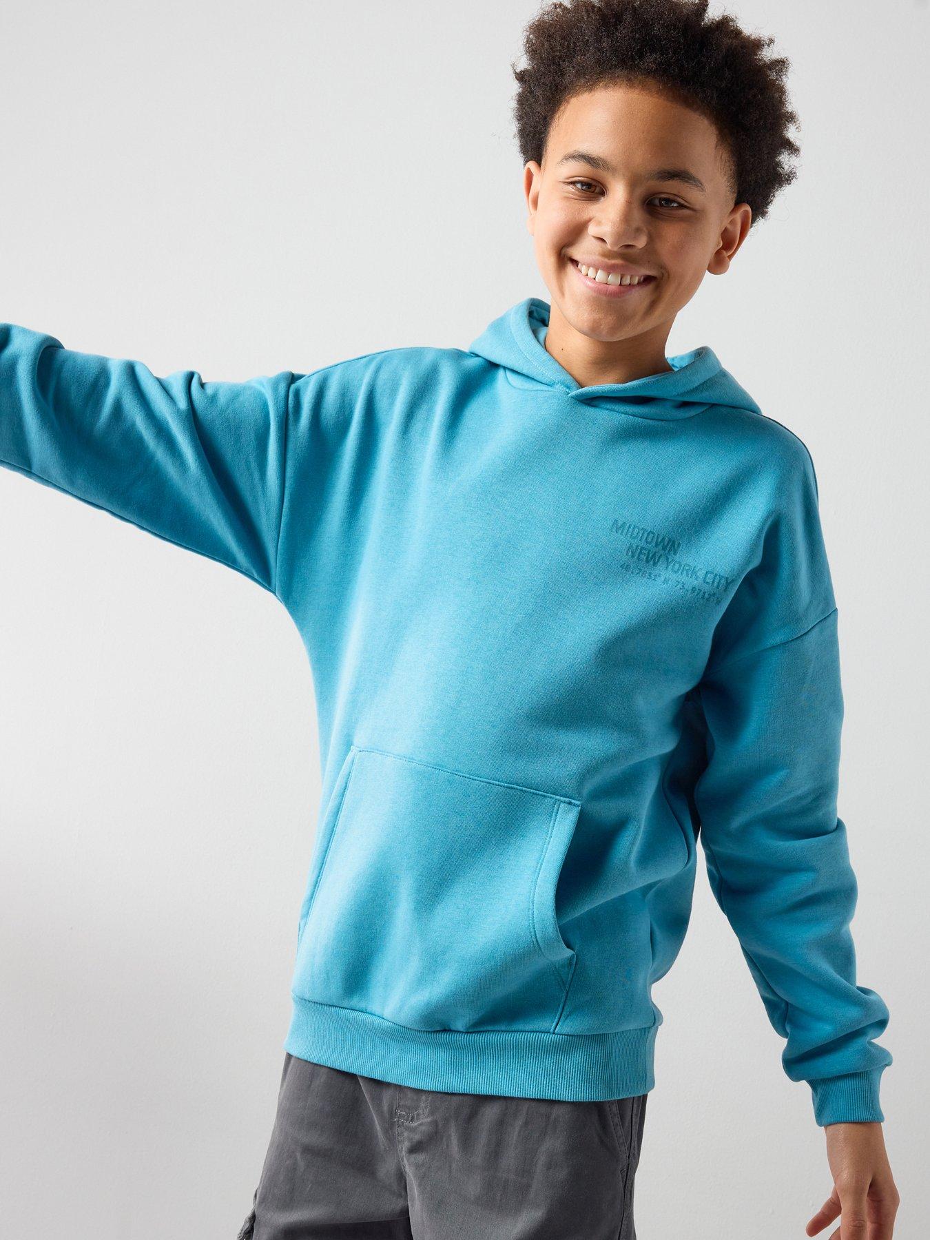 The Very Collection Boys Drop Shoulder Slogan Hoodie - Blue