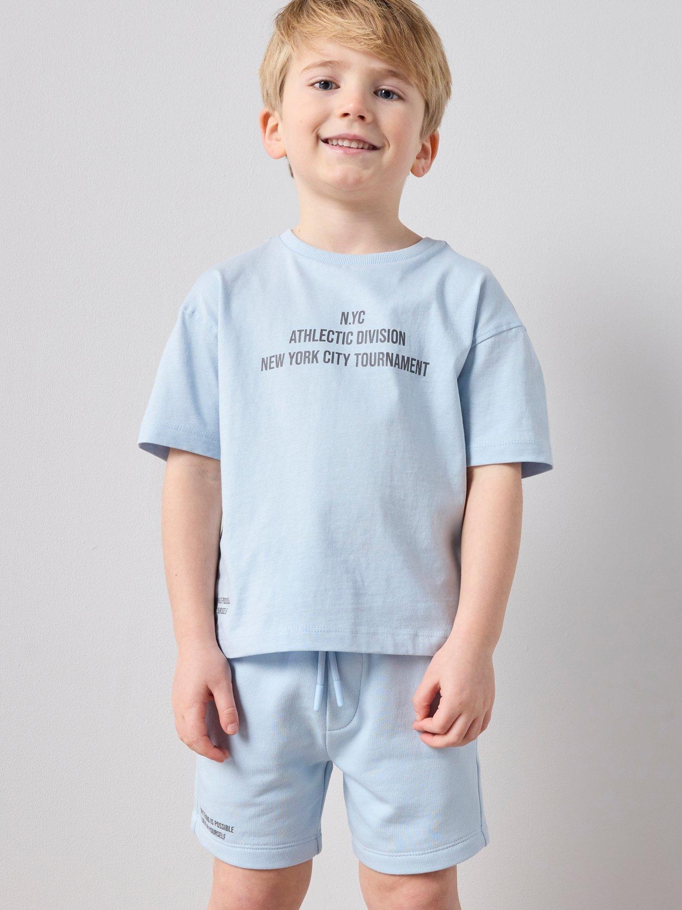 The Very Collection Boys Slogan T-shirt And Shorts Set - Blue