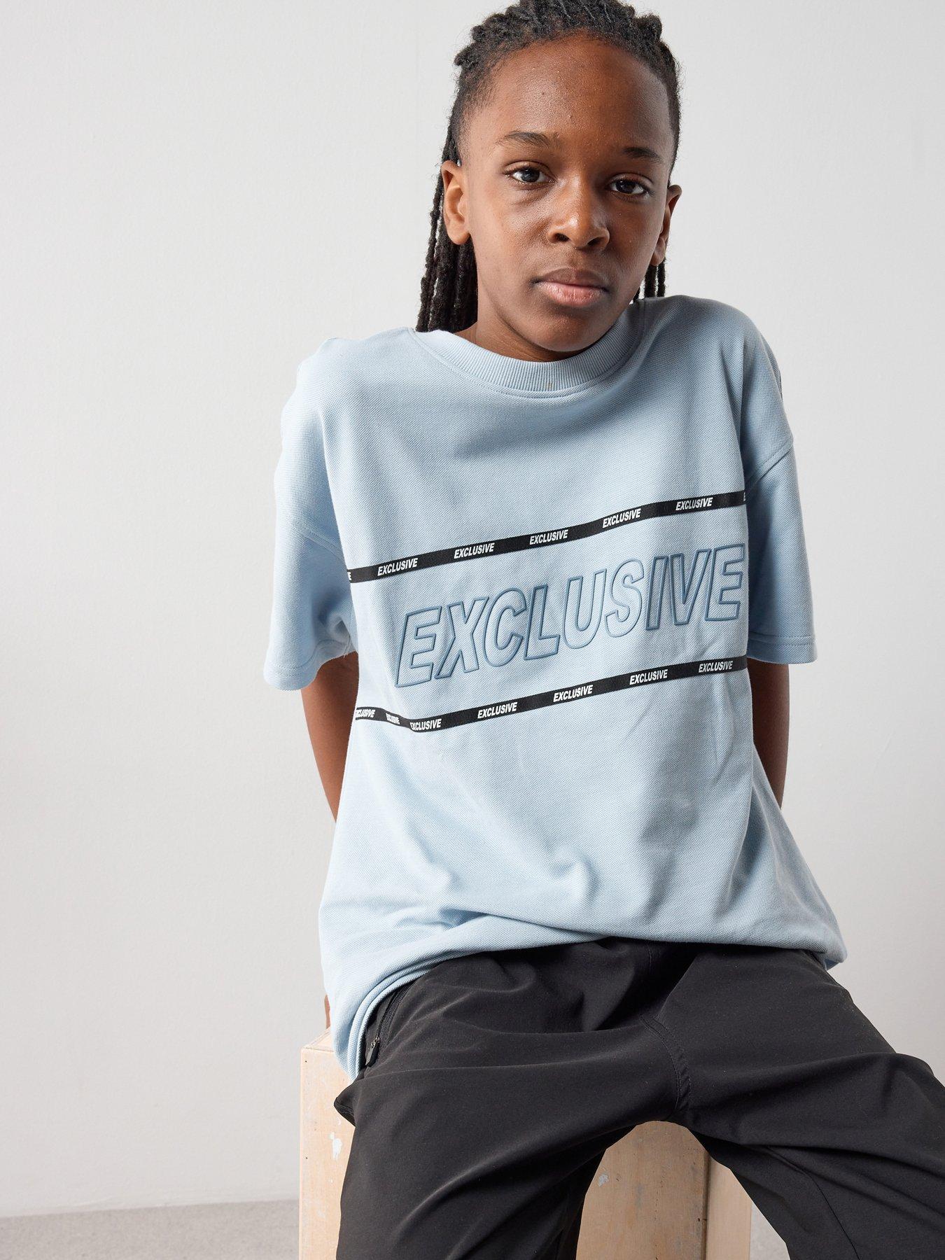 The Very Collection Boys Pique T-shirt With Embroidered Slogan - Blue