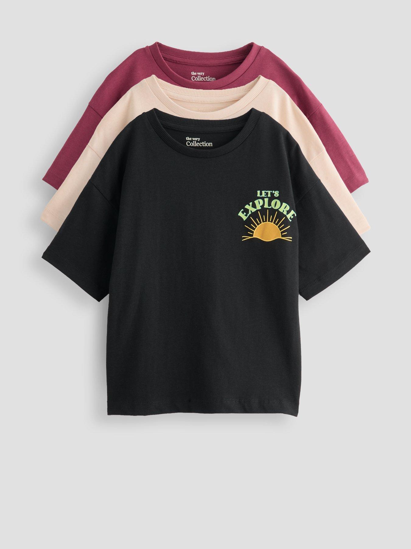 The Very Collection Boys 3 Pack Back Graphic Explore Short Sleeve T-Shirts - Multi