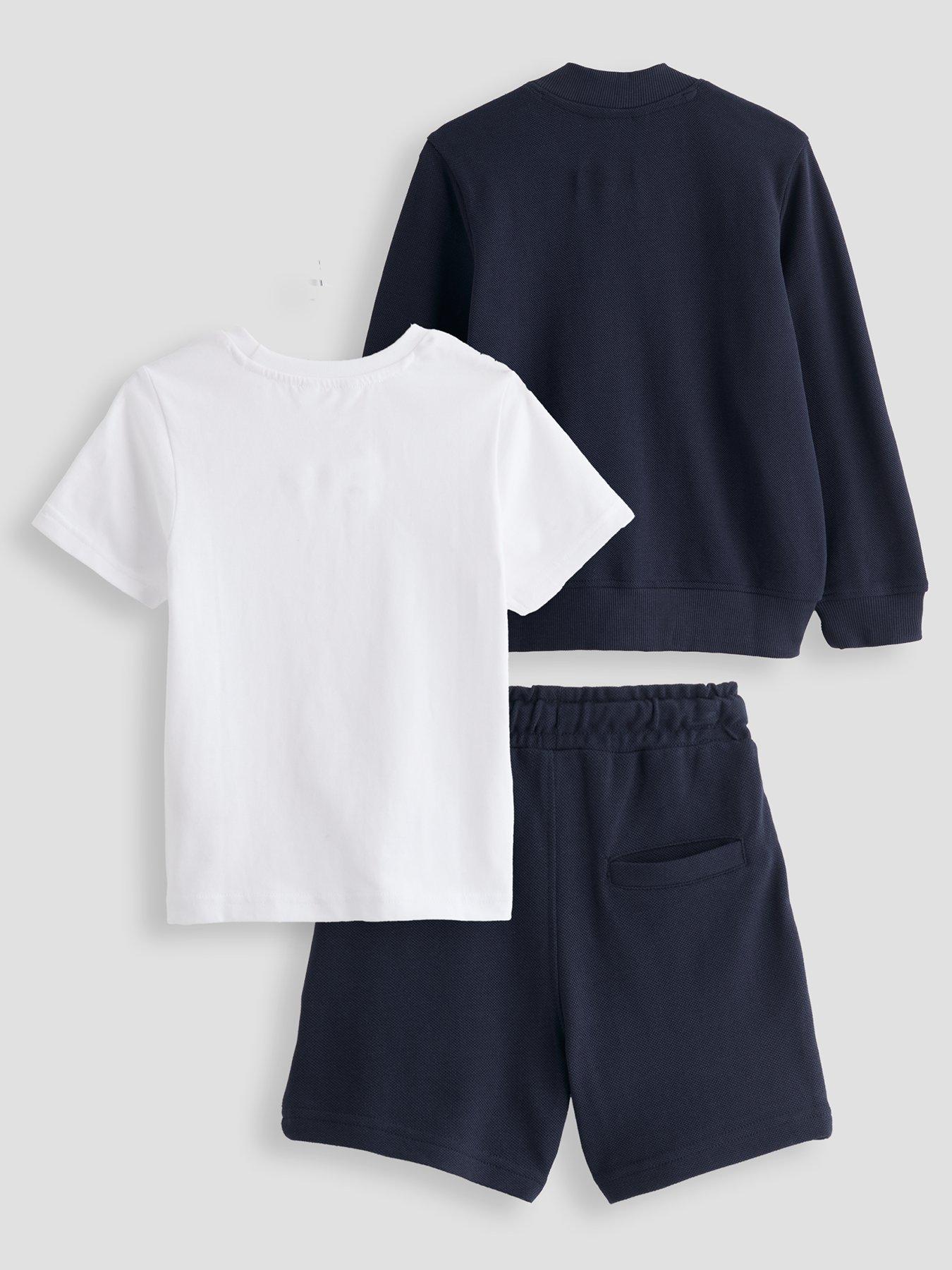 Image 2 of 4 of The Very Collection Boys 3 Piece Pique Jacket, Shorts And T-Shirt Set - Navy