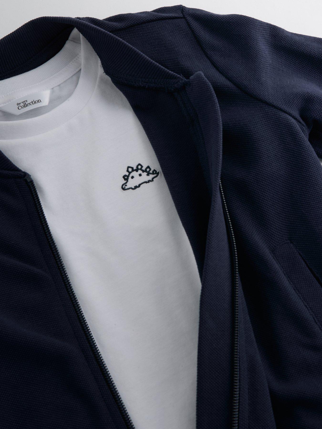 Image 3 of 4 of The Very Collection Boys 3 Piece Pique Jacket, Shorts And T-Shirt Set - Navy