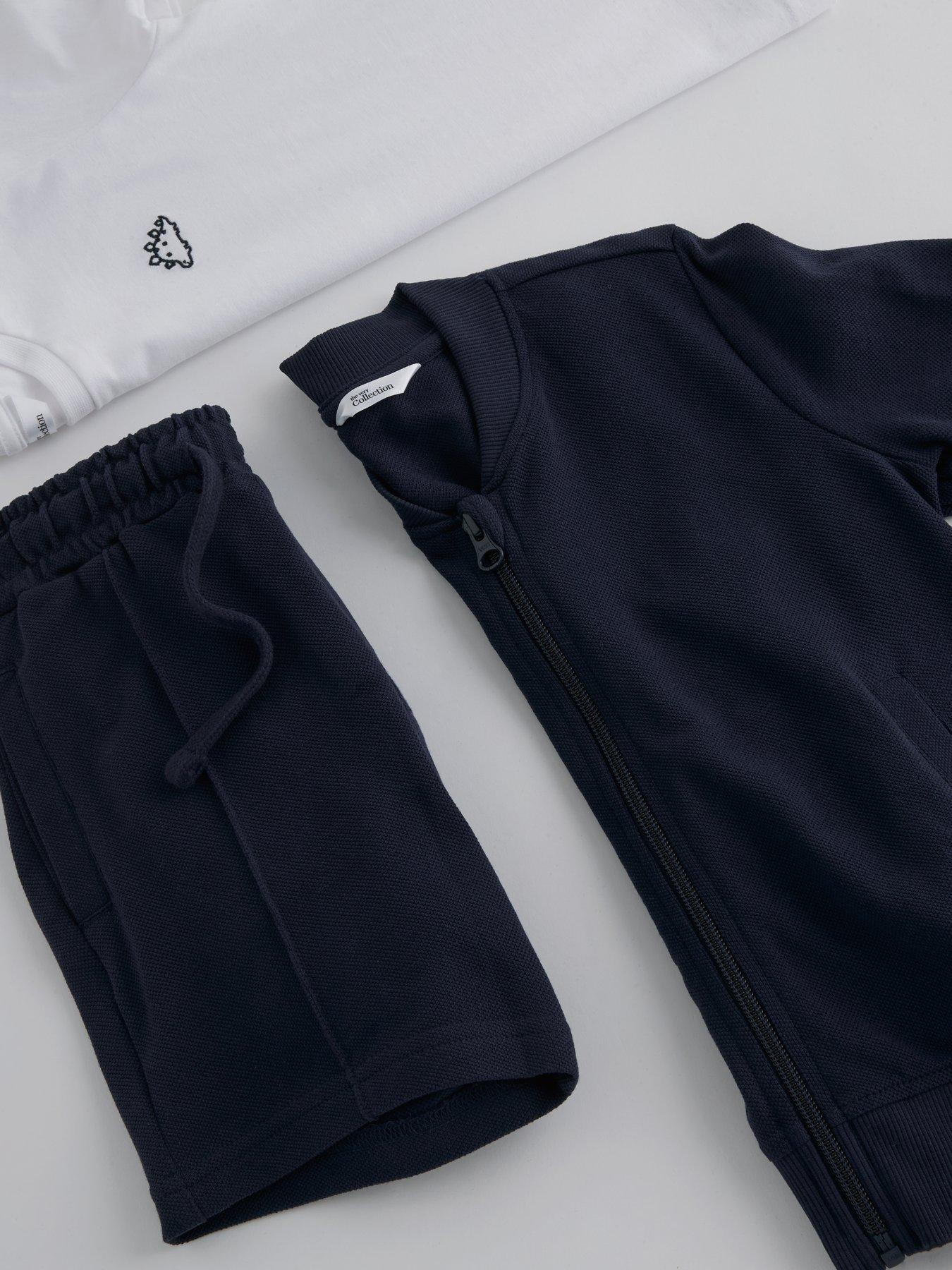 Image 4 of 4 of The Very Collection Boys 3 Piece Pique Jacket, Shorts And T-Shirt Set - Navy