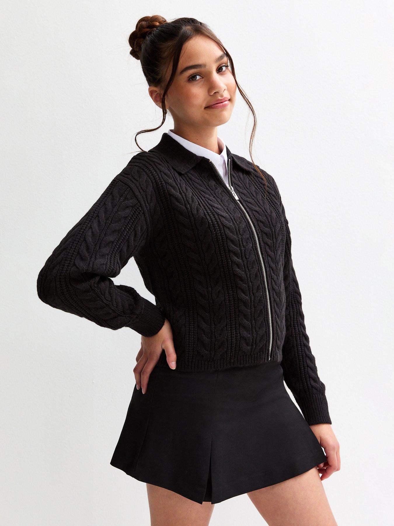 New Look 915 Girls Cable Knit Zip Through School Cardigan - Black
