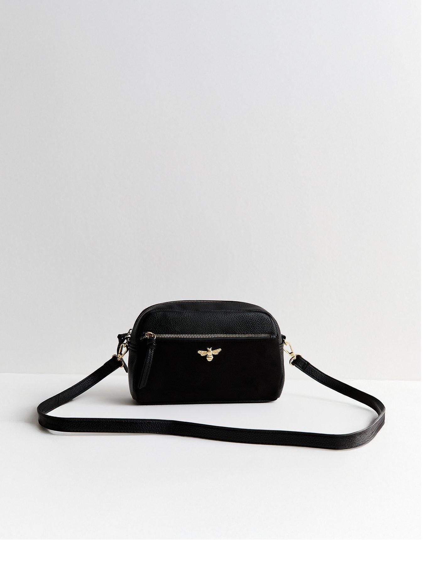 New Look Black Faux Leather Bee Camera Crossbody Bag