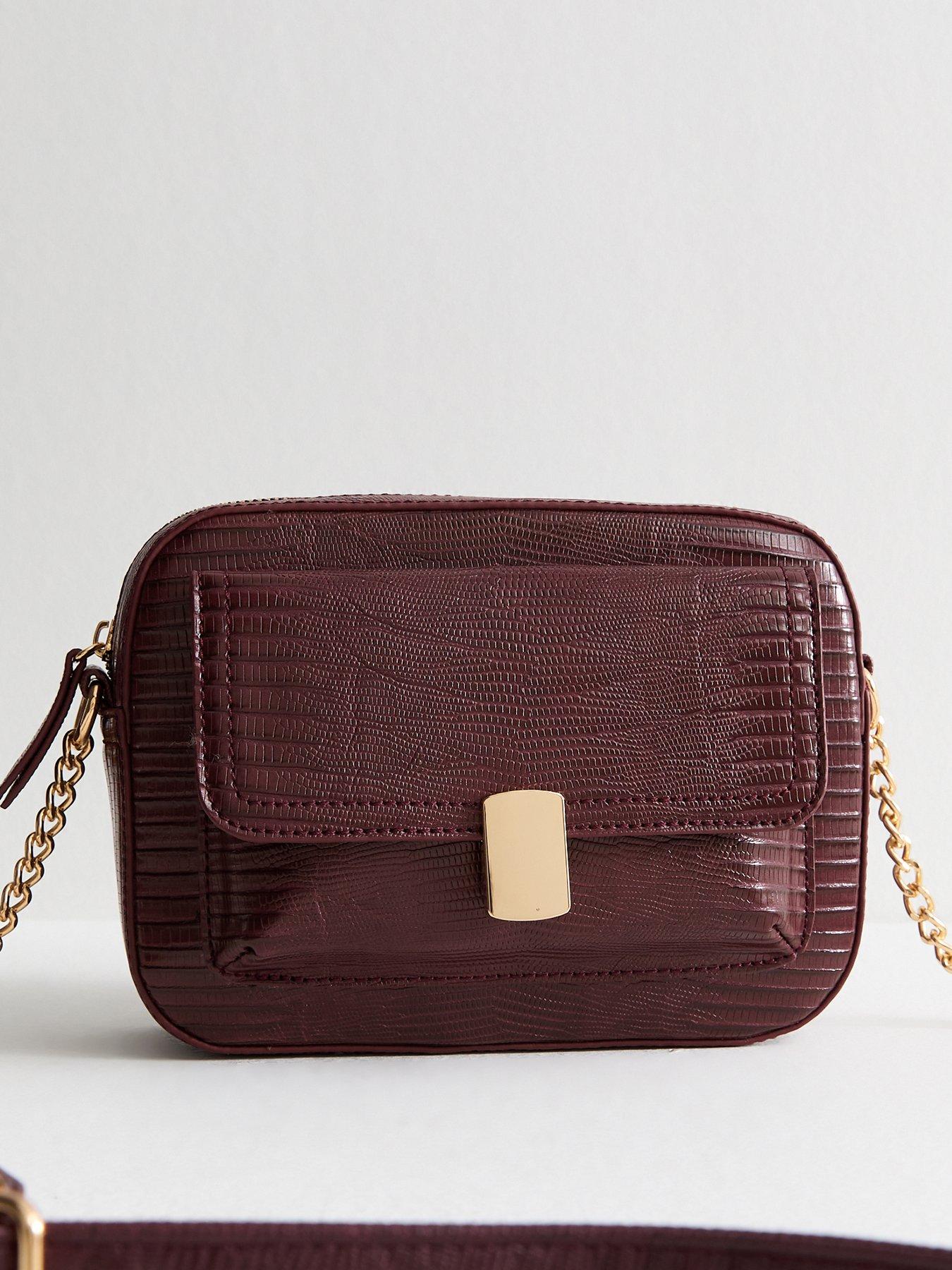 New Look Faux Leather Textured Crossbody Bag - Dark Burgundy