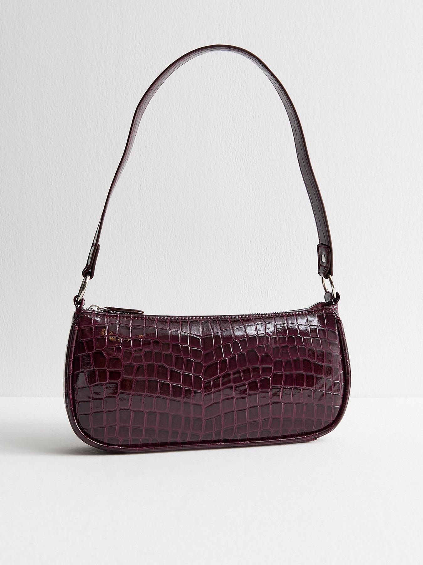 New Look Faux Leather Crocodile Embossed Shoulder Bag - Dark Purple