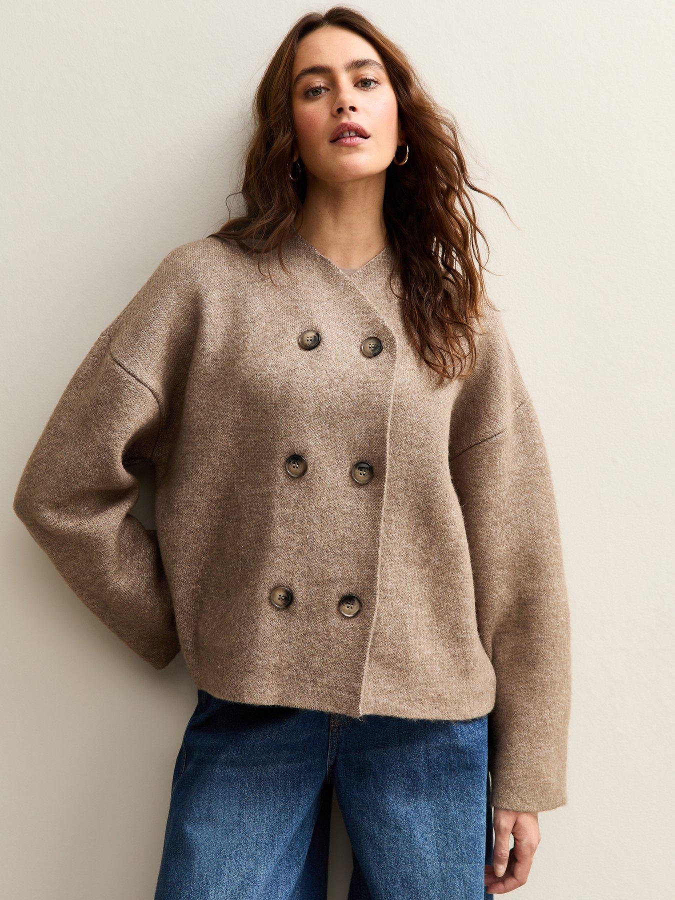 New Look Mink Double Breasted Button Front Cardigan